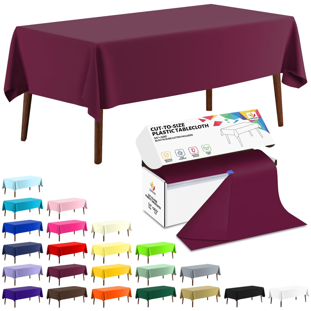 CXPSINC White Plastic Table Cloth Disposable Tablecloth Roll 54 Inch X 300 Feet Plastic Table Cover Roll with Slide Cutter for Picnics, Parties, Banquet, Birthdays, Weddings