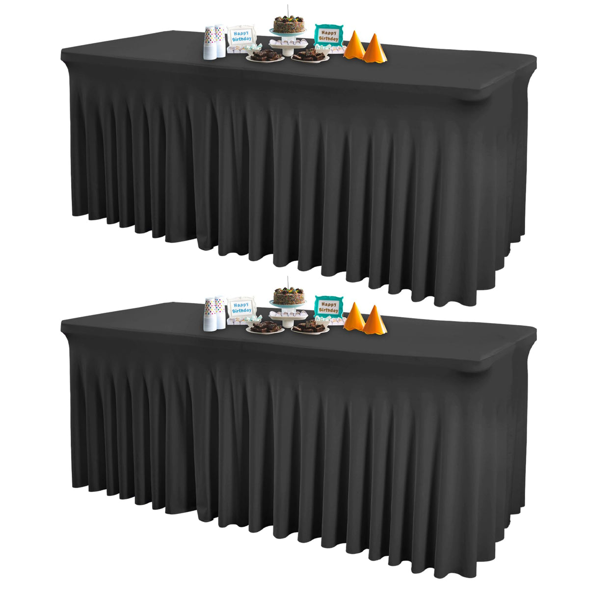 2 Packs Ivory Spandex Table Clothes for 6 Foot Rectangle Table, Spandex Table Covers 6FT Stretch Table Skirts Rectangle Tables Wrinkle Free Fitted Table Cover for Event, Wedding, Banquet & Parties