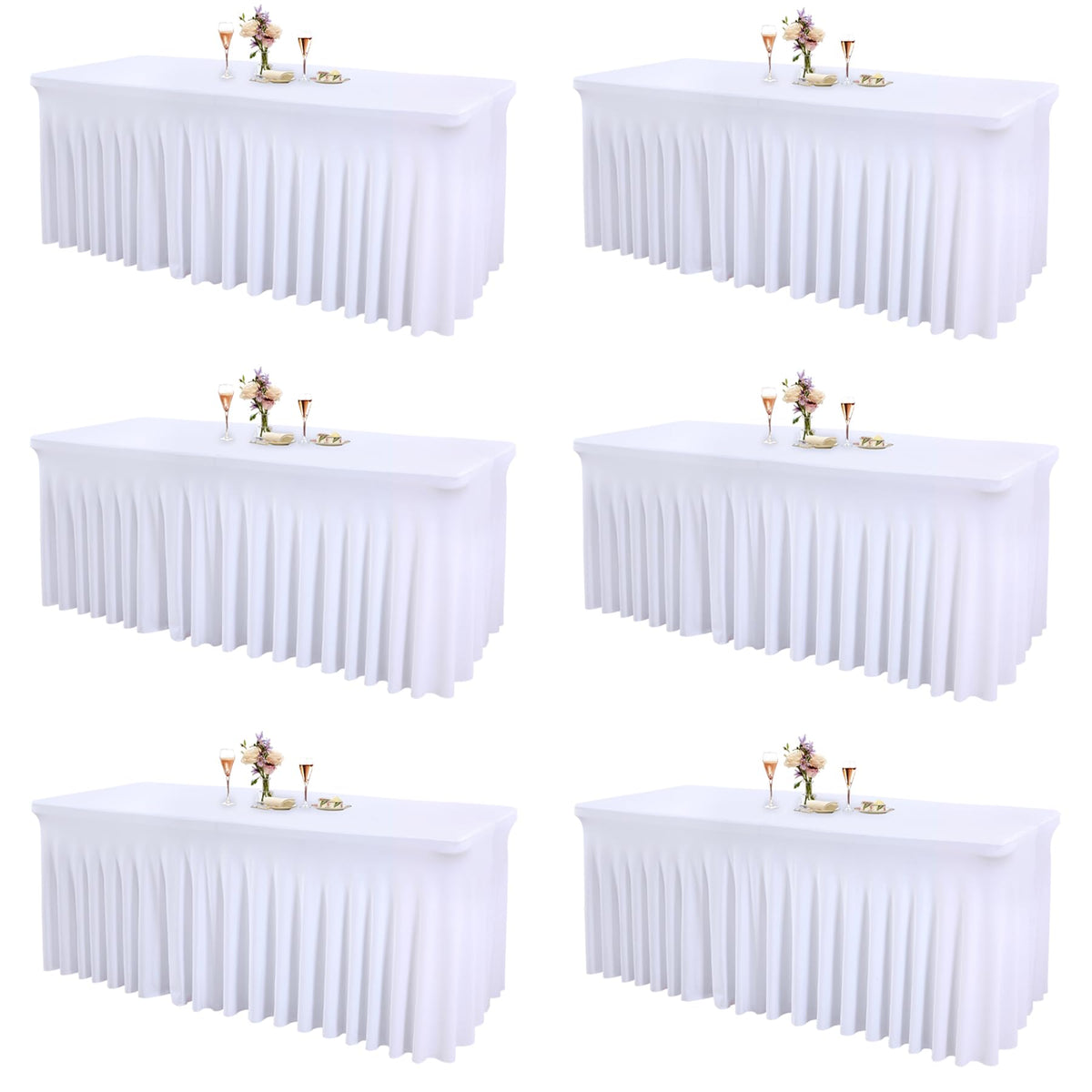 2 Packs Ivory Spandex Table Clothes for 6 Foot Rectangle Table, Spandex Table Covers 6FT Stretch Table Skirts Rectangle Tables Wrinkle Free Fitted Table Cover for Event, Wedding, Banquet & Parties