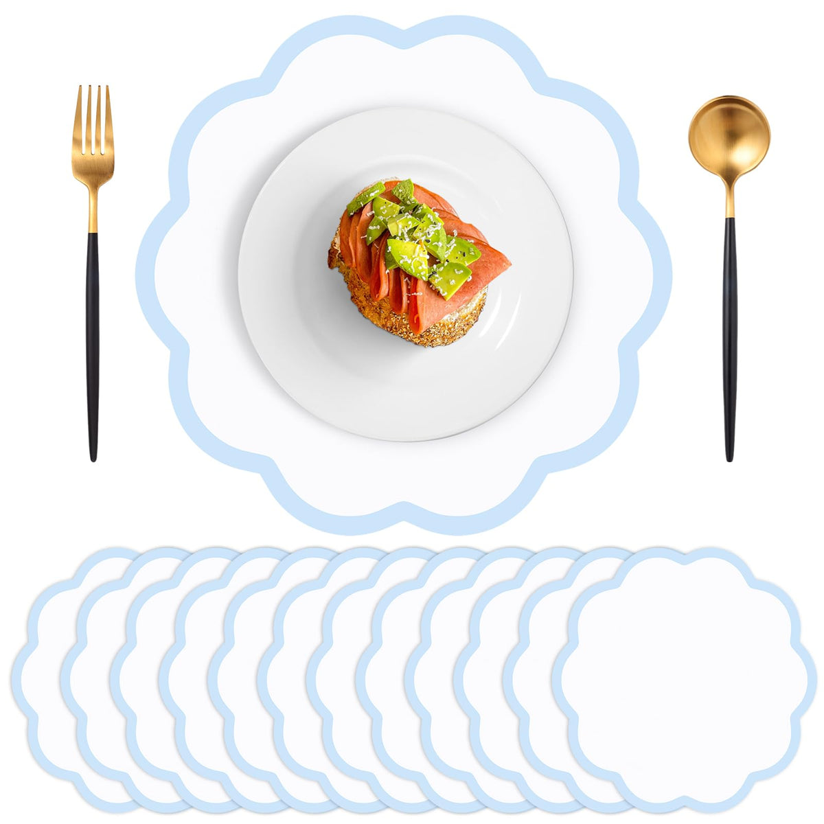 60 Pack Blue and White Paper Placemat, Disposable Blue Edge Table Mats