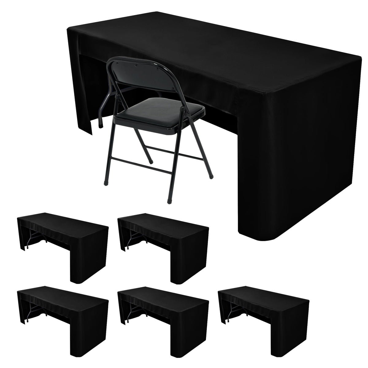 HolidayIdeas 4-Pack 6ft Open Back Fitted Tablecloths for Craft Shows Black