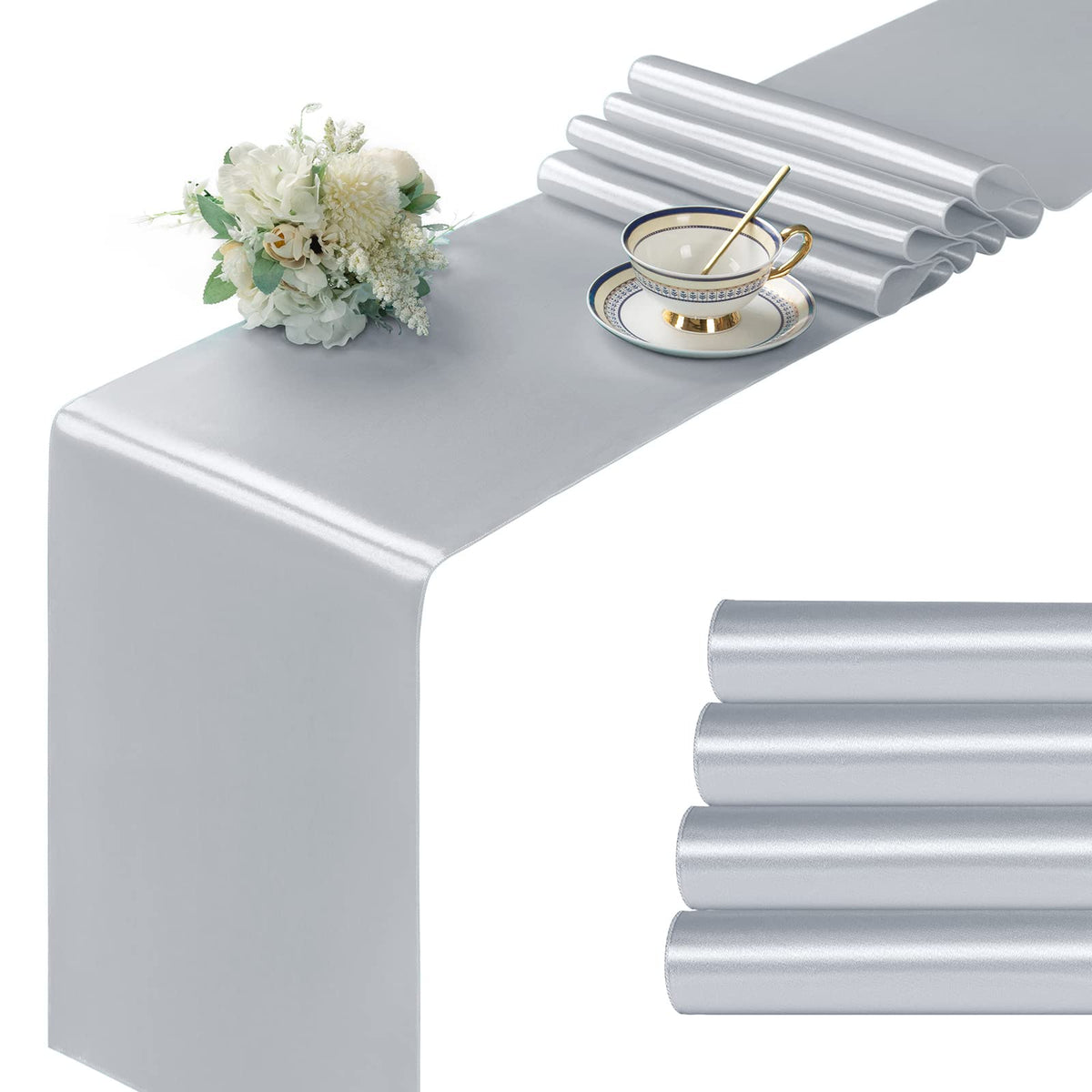 Manyshofu Silver Satin Table Runner 12x108 - 12 Pieces