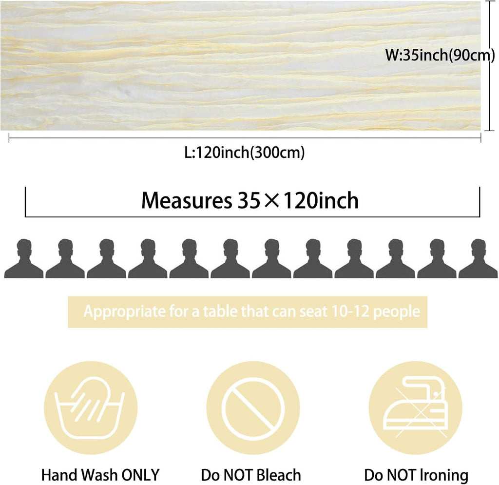 12 Pack 10Ft Cheesecloth Table Runner 35x120 Inch Boho Gauze Rustic Cheese Cloth Long Romantic Table Runner for Wedding Bridal Shower Birthday Party Table Decor (Beige)