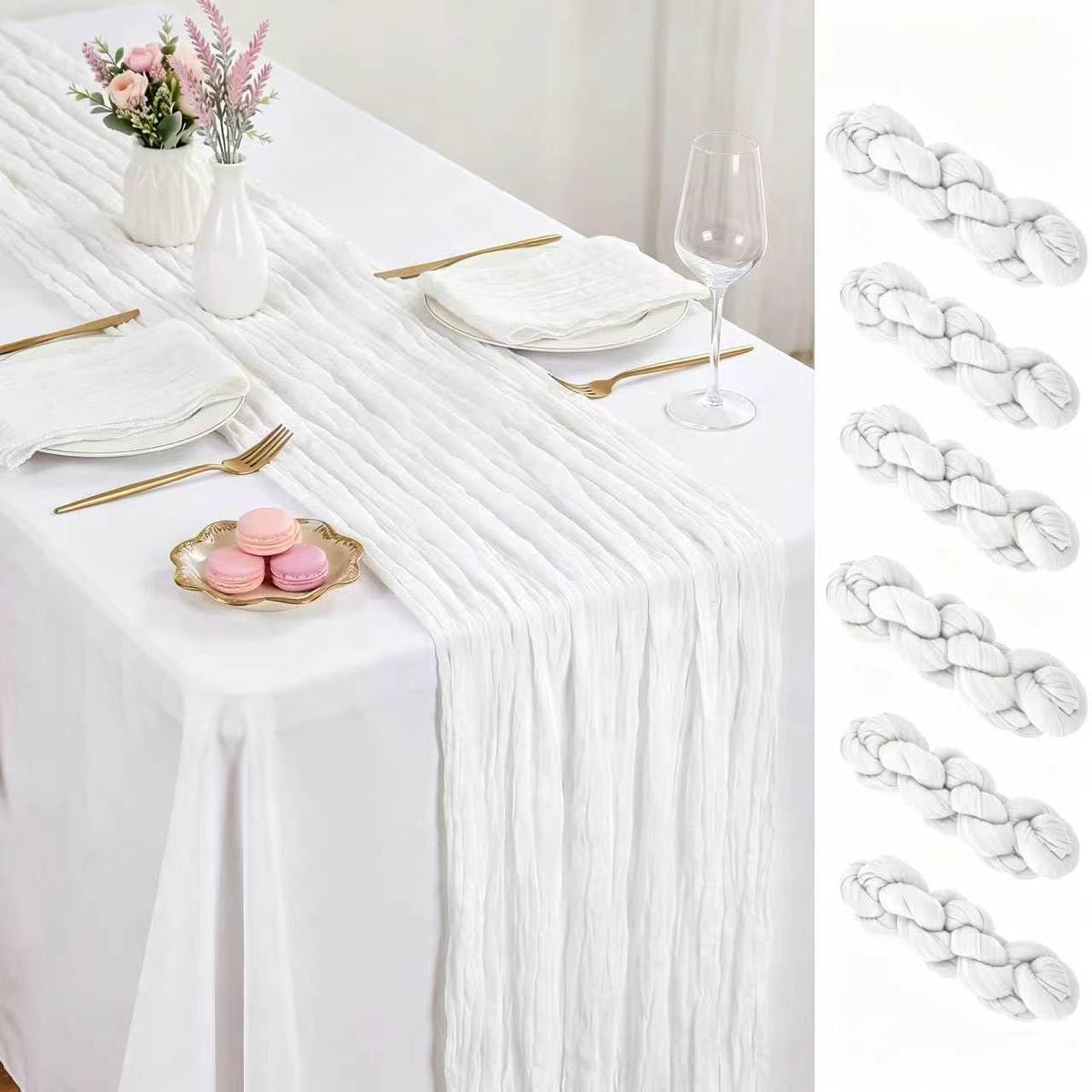 6 Pack Dusty Blue Cheesecloth Table Runner 17x108 Inch Boho Rustic Semi Sheer Gauze Cheese Cloth Table Runner for Wedding Bridal Shower Baby Shower Party Farmhouse Dining Table Decor