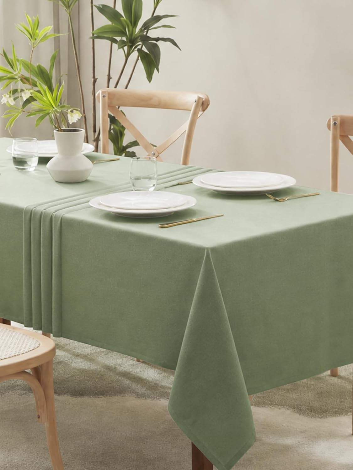 IVAPUPU Textured Linen Rectangle Table Cloth, Sage Green, 60 x 84 Inch