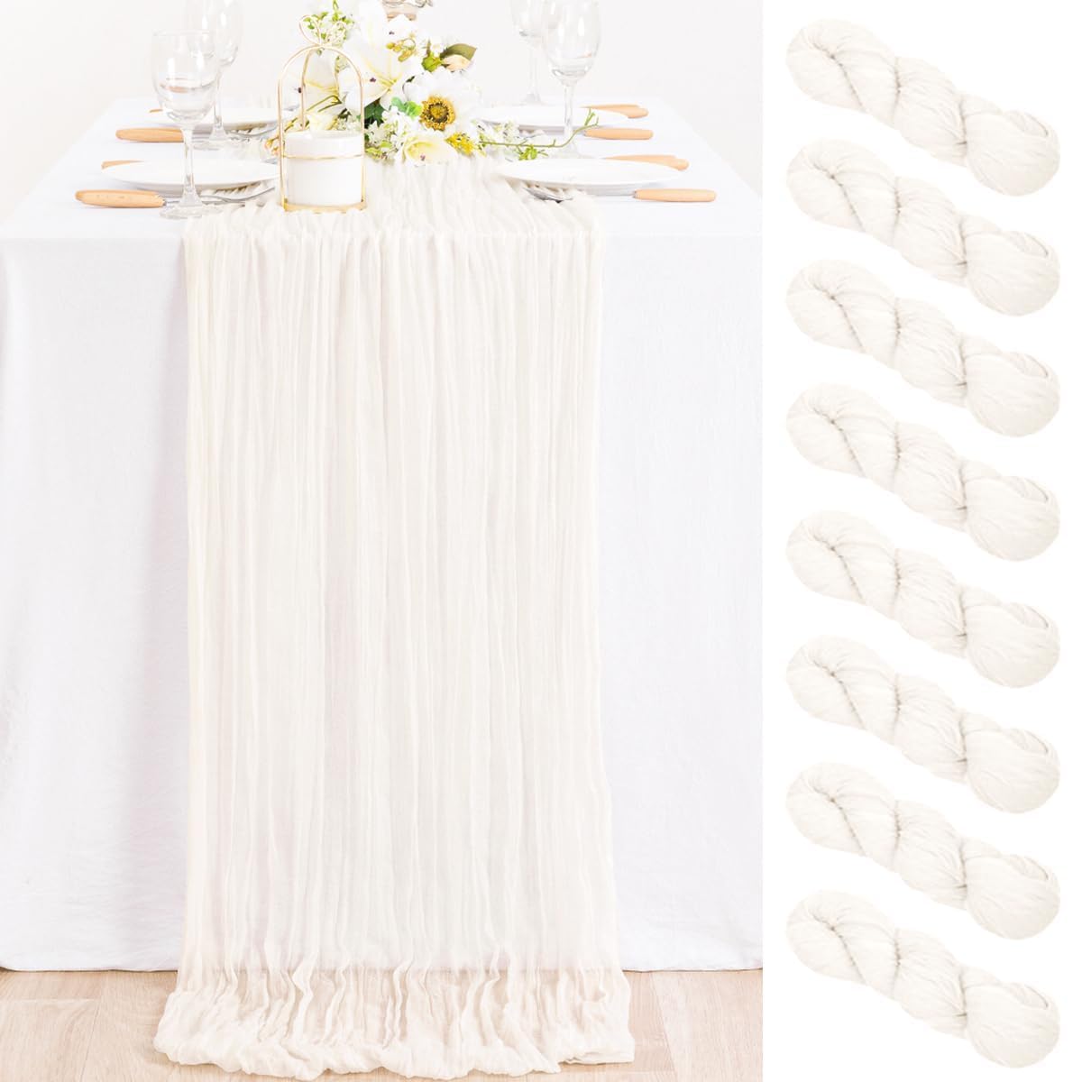 Ivory Cheesecloth Table Runner Farmhouse Fall Table Runner 10ft, 12 Pack