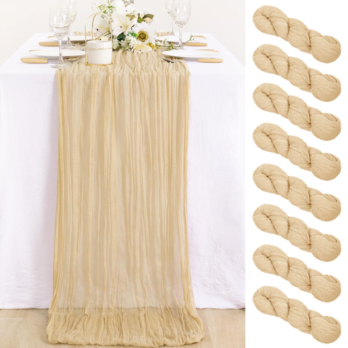 Ivory Cheesecloth Table Runner Farmhouse Fall Table Runner 10ft, 12 Pack