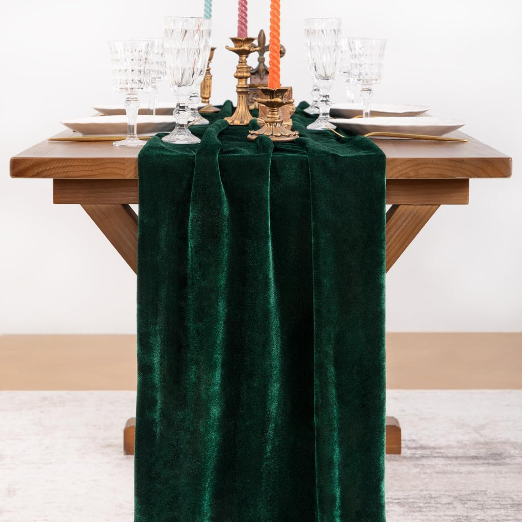 4 Pack Green Velvet Table Runner Cloth Fall Luxurious Wedding Party Decor