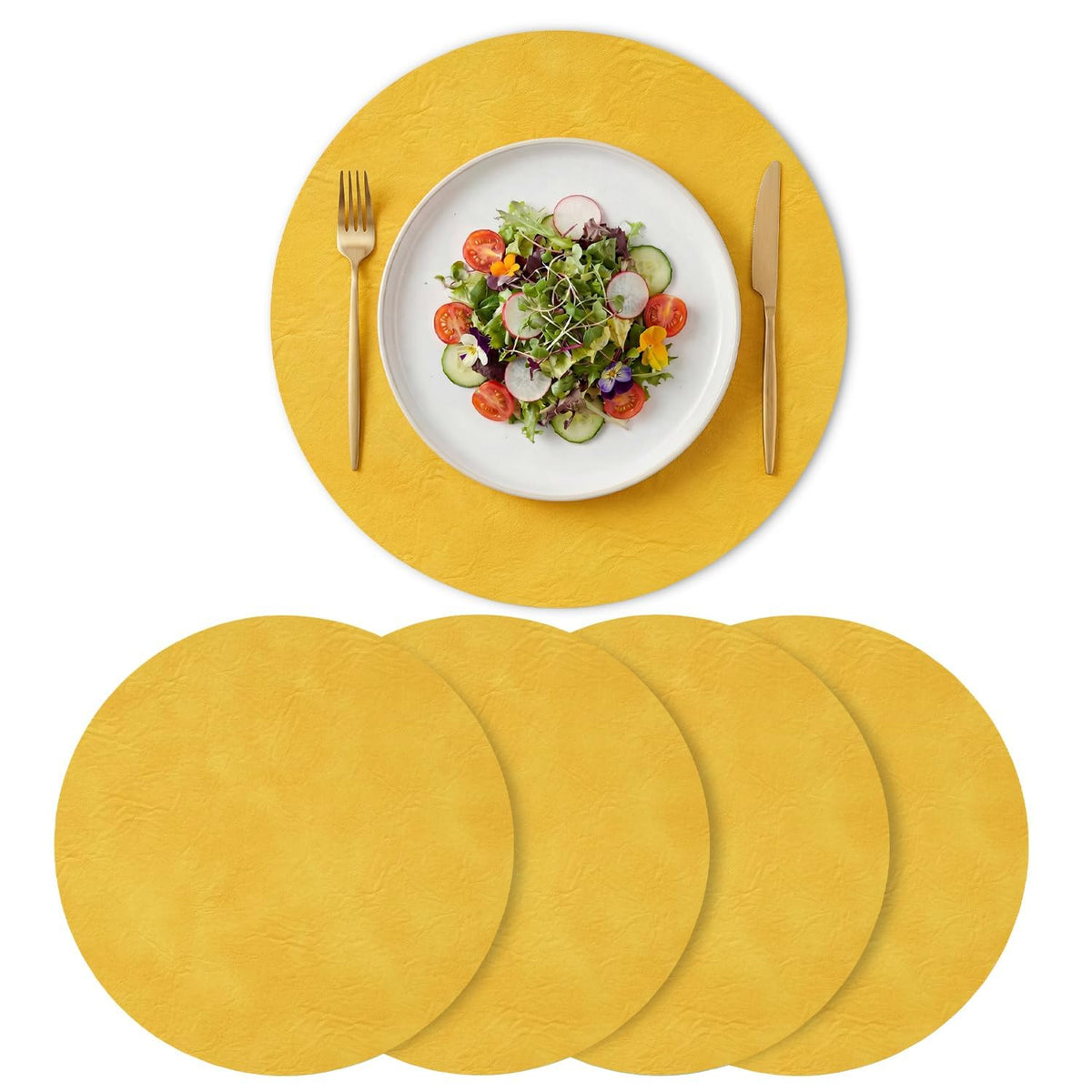 Artoid Mode Olive Green Faux Leather Placemats Set of 6, 15 Inch Waterproof Wipeable Heat Resistant Vinyl Place Mats, Reversible Table Mats for Kitchen Dining Decor
