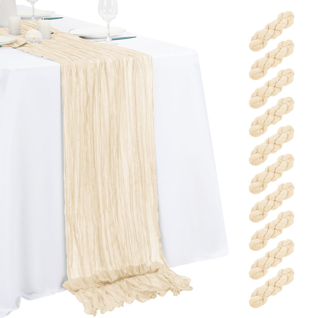 10 Pack Light Yellow Cheesecloth Table Runner 17x108 Inch Semi Sheer Boho Gauze Cheese Cloth Table Runners, for Wedding Bridal Shower Birthday Party Home Decor Garden Farmhouse