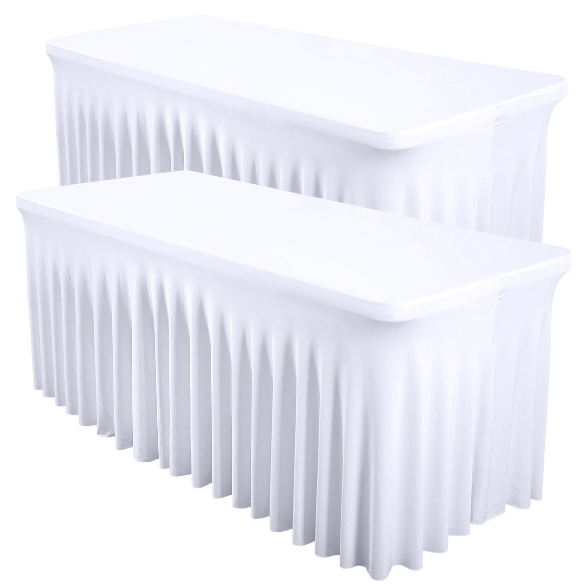 2 Packs Ivory Spandex Table Clothes for 6 Foot Rectangle Table, Spandex Table Covers 6FT Stretch Table Skirts Rectangle Tables Wrinkle Free Fitted Table Cover for Event, Wedding, Banquet & Parties