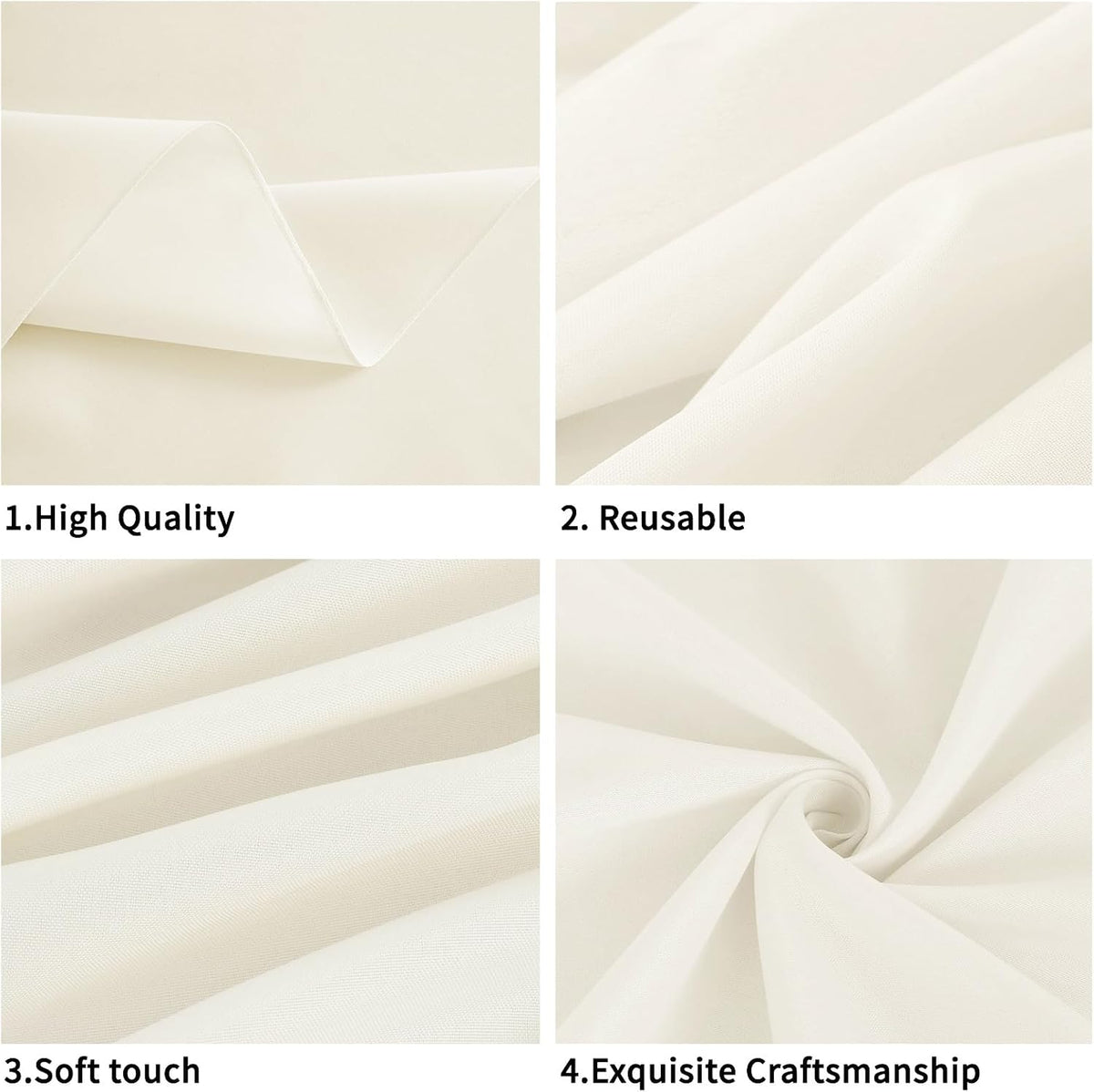 FINDYOU Ivory 6 Pack Polyester Table Cloth 60 x 102 Inch, Rectangle Tablecloths for 6 Foot Tables Washable Table Cloth for Party Wedding