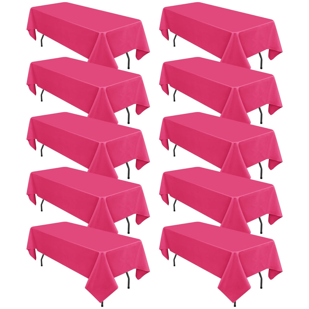10 Packs 120 Inch Hot Pink Round Polyester Tablecloths