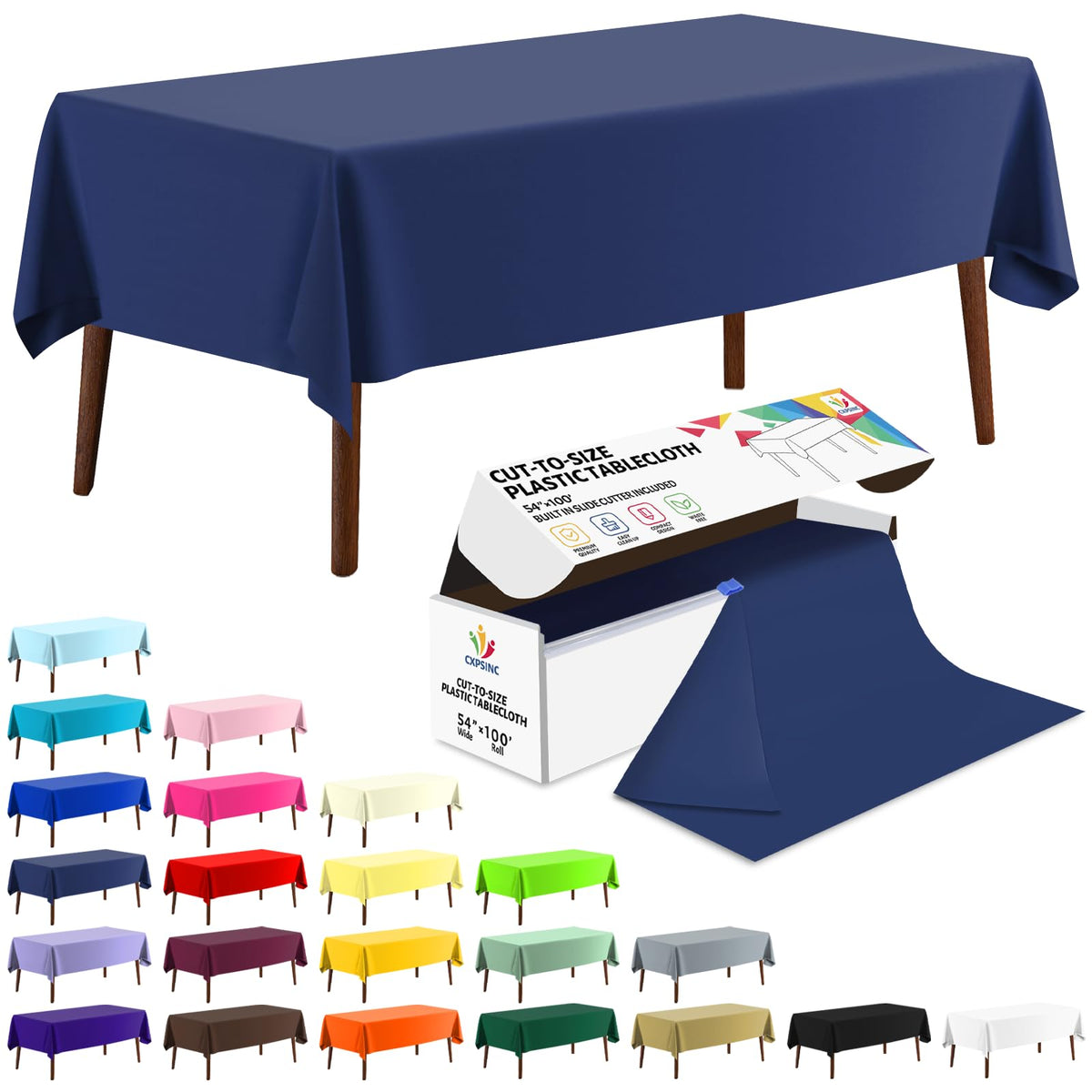 CXPSINC White Plastic Table Cloth Disposable Tablecloth Roll 54 Inch X 300 Feet Plastic Table Cover Roll with Slide Cutter for Picnics, Parties, Banquet, Birthdays, Weddings
