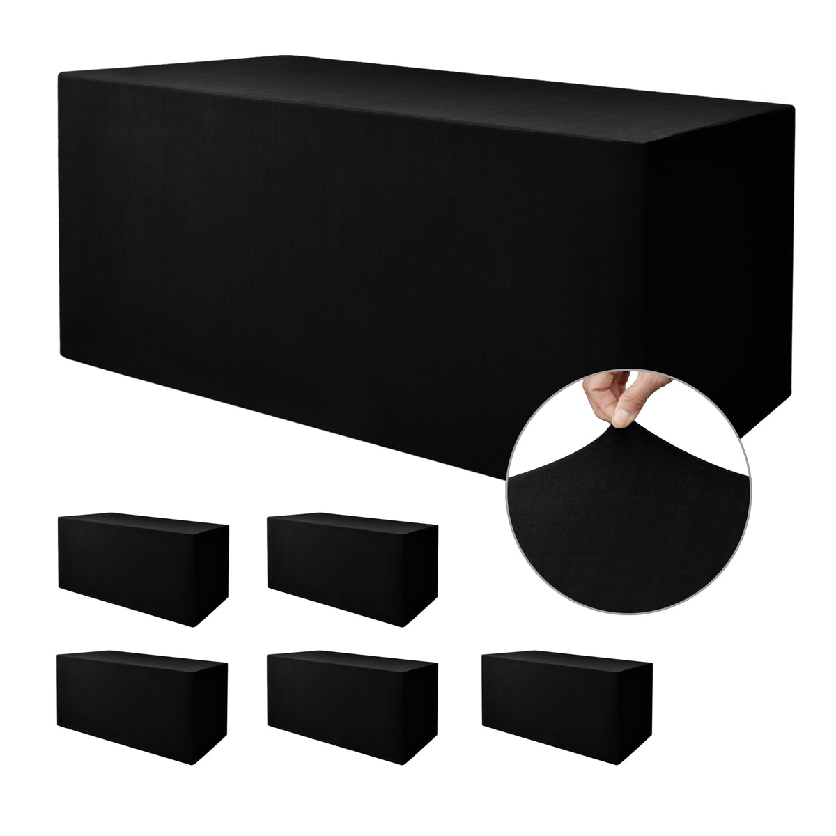 Black Rectangle Spandex Table Clothes For 6 Foot Rectangle Tables 4 Pack