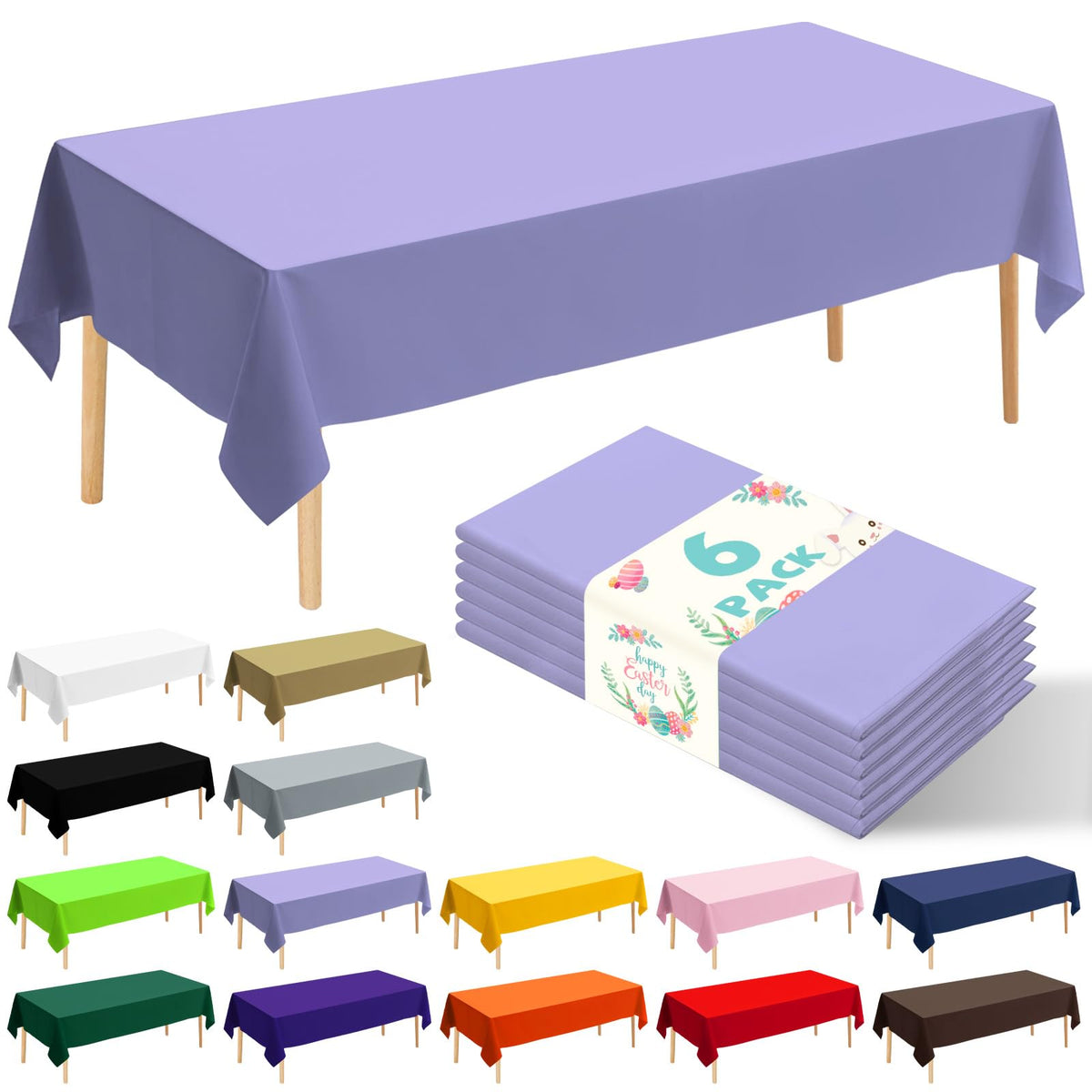 6 Pack Happy Birthday Plastic Tablecloths, 108" x 54" Rectangle Disposable Table Covers for Picnic Birthday Wedding Parties (Balloon)