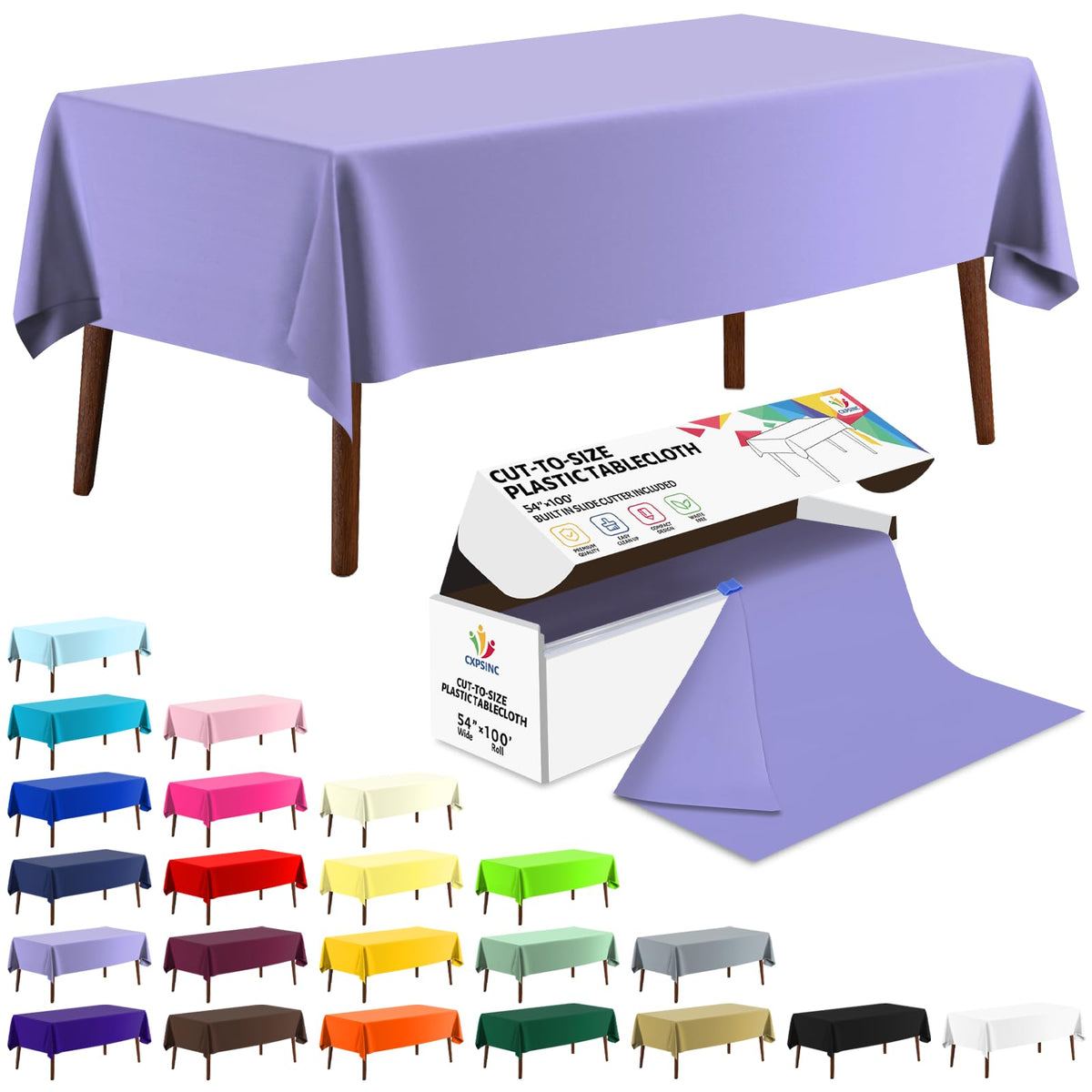 CXPSINC White Plastic Table Cloth Disposable Tablecloth Roll 54 Inch X 300 Feet Plastic Table Cover Roll with Slide Cutter for Picnics, Parties, Banquet, Birthdays, Weddings