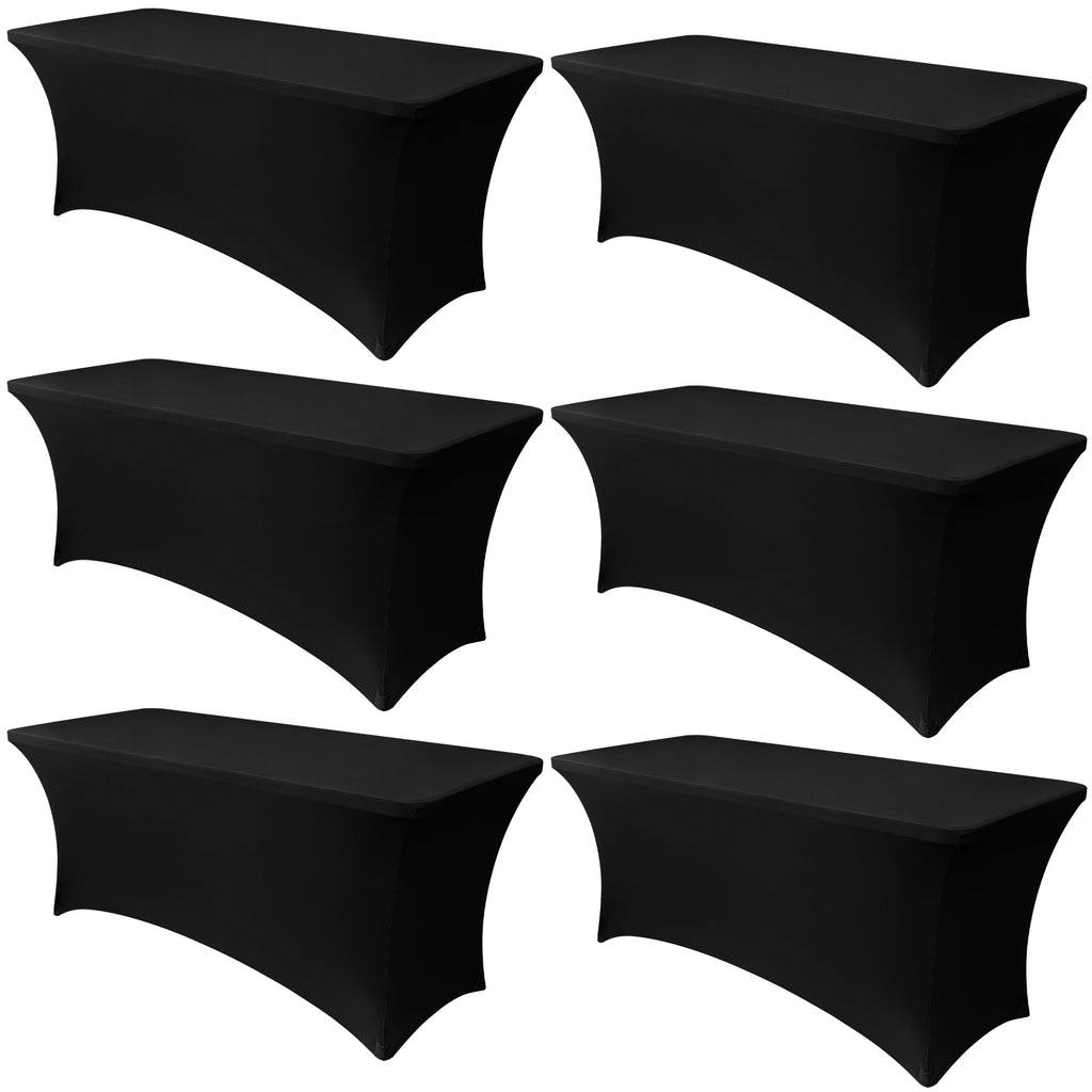 Obstal 6 Pack Stretch Spandex Table Covers for 6 Foot Tables, Black