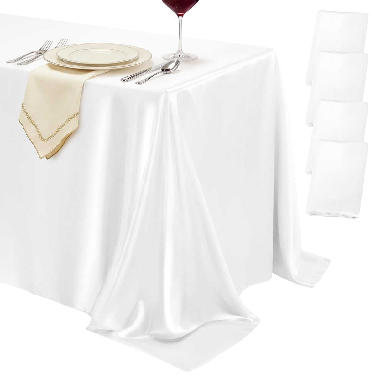 4 Pack Burgundy Satin Tablecloth 58 x 102 Inch Overlay Seamless Design