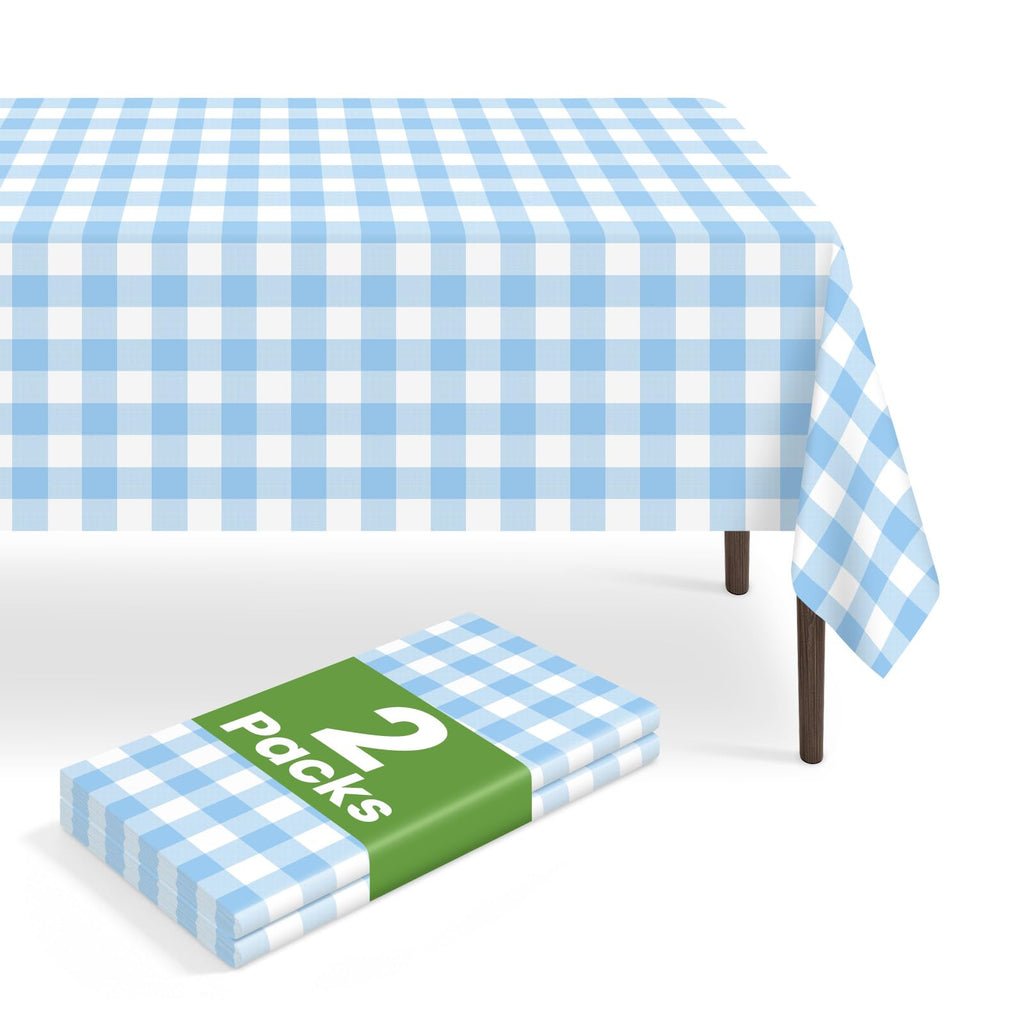 6 Pack Disposable Blue Gingham Plastic Tablecloth, 54 x 108 Inch
