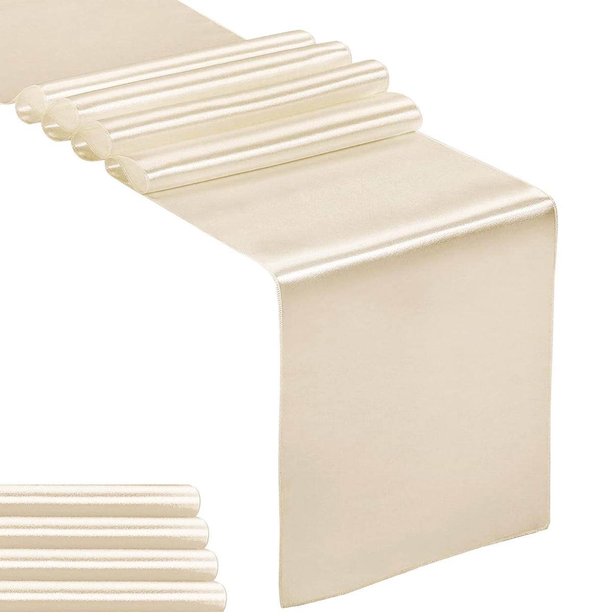 10-Pack Satin Table Runner Light Gold 12 x 108 inches Long, Table Runners for Wedding, Birthday Parties, Banquets Decorations（10 Pack, 12x108 Inch, Light Gold）