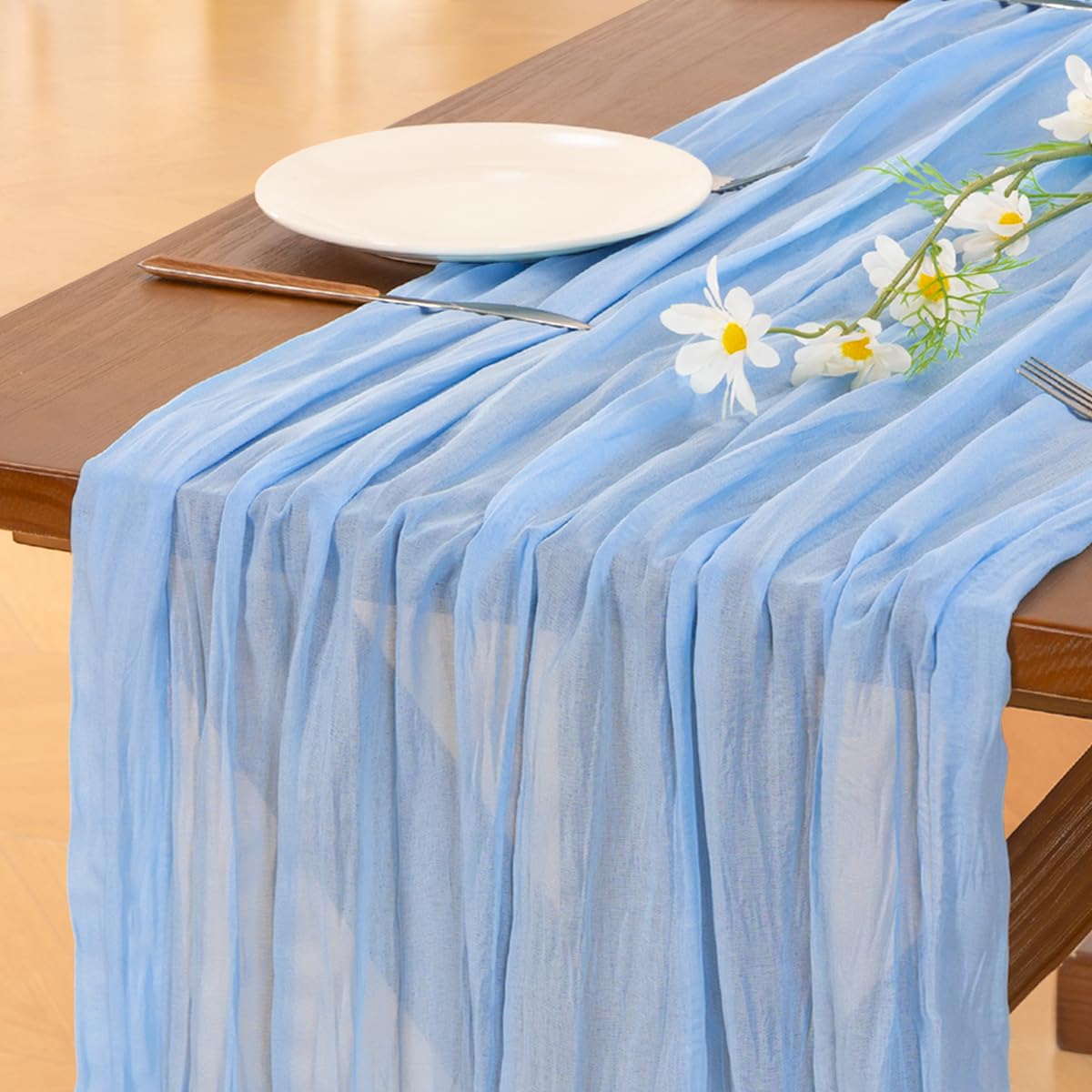 Blue Cheesecloth Table Runner Fall Boho Wedding Birthday Party Home Decor