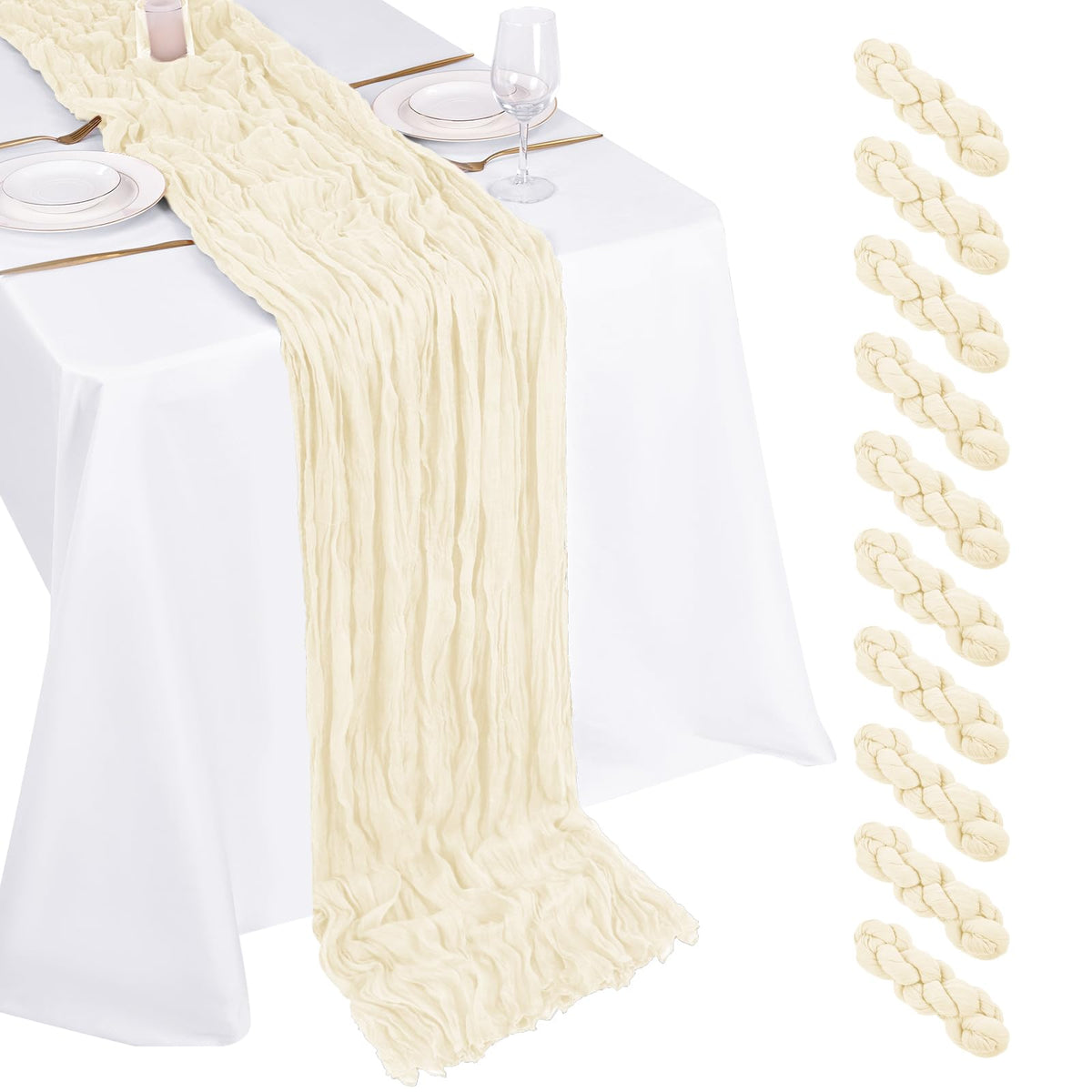 10 Pack Dusty Blue Cheesecloth Table Runner 17x108 Inch Boho Gauze Cheese Cloth Table Runners for Wedding Party Baby Shower Birthday Home Decor