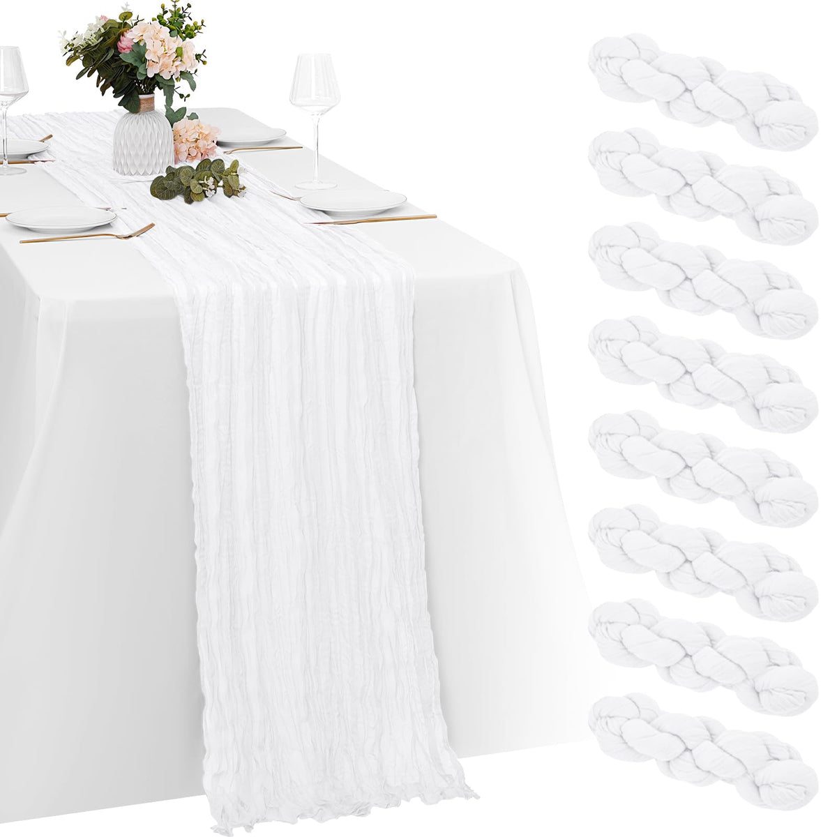 8 Pack Sage Green Cheesecloth Table Runners 20x120 Inch Gauze Table Runner Cheese Cloth 10FT Green Table Runner Rustic Sheer Runner for Wedding Baby Shower Birthday Party Table Decor