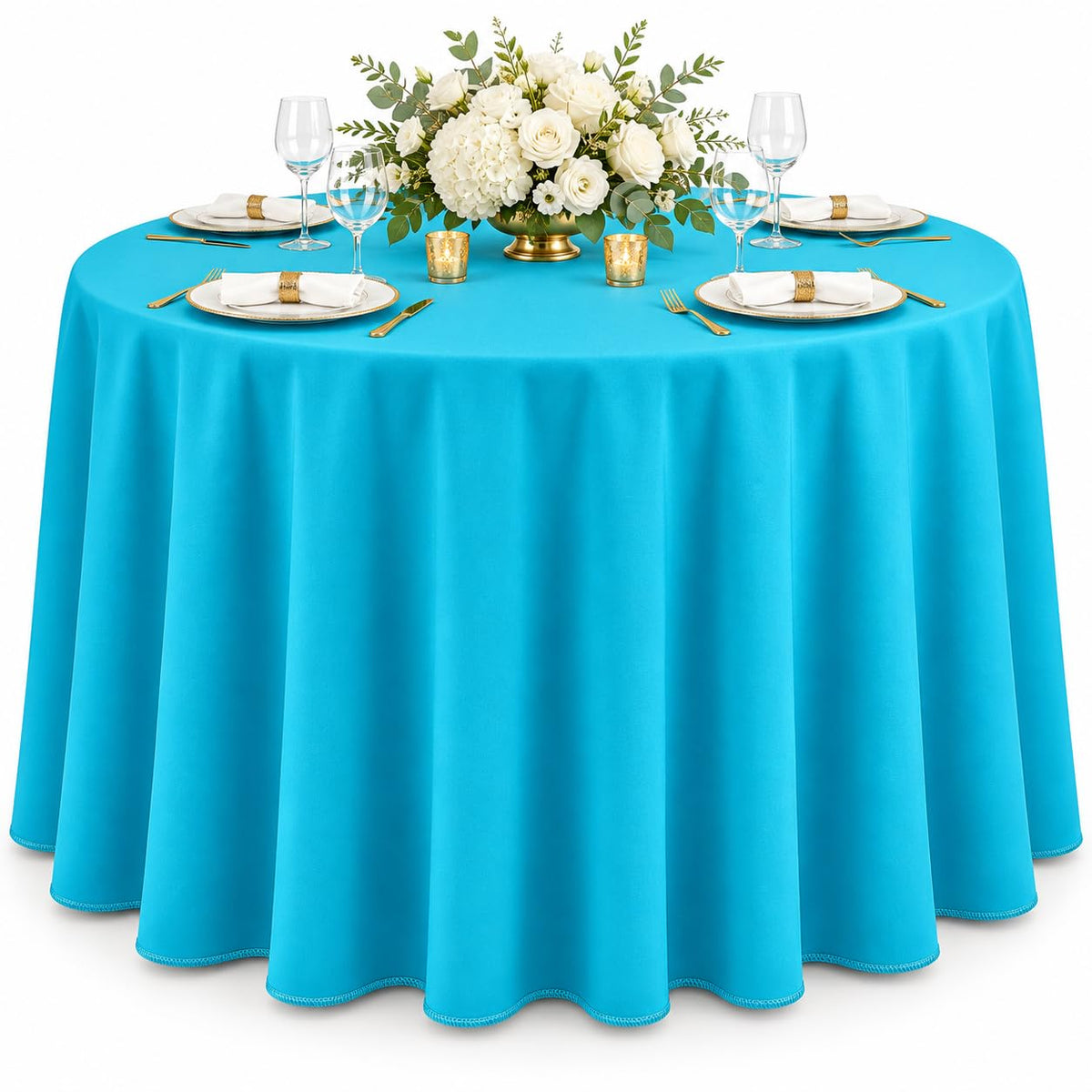 AK TRADING CO. 60 x 102-Inch Rectangular Polyester Tablecloth - Made in USA - Wrinkle-Resistant, Flame Retardant, Durable Party Table Cover, Banquet Tablecloth, Wedding Table Cover - Light Blue