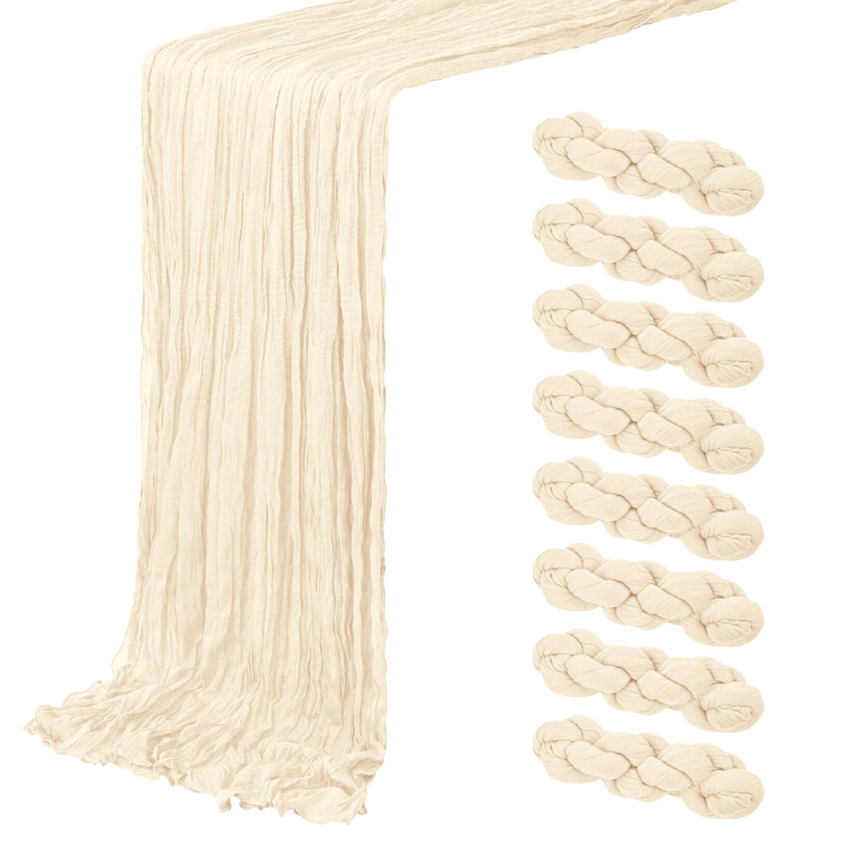 4 Pack Ivory Cheesecloth Table Runner 20 x 120 inch Gauze Table Runners 10 FT Long,Semi Sheer Cheese Cloth Fabric Table Runner Bulk for Wedding,Party,Baby Shower,Bridal Shower Decoration