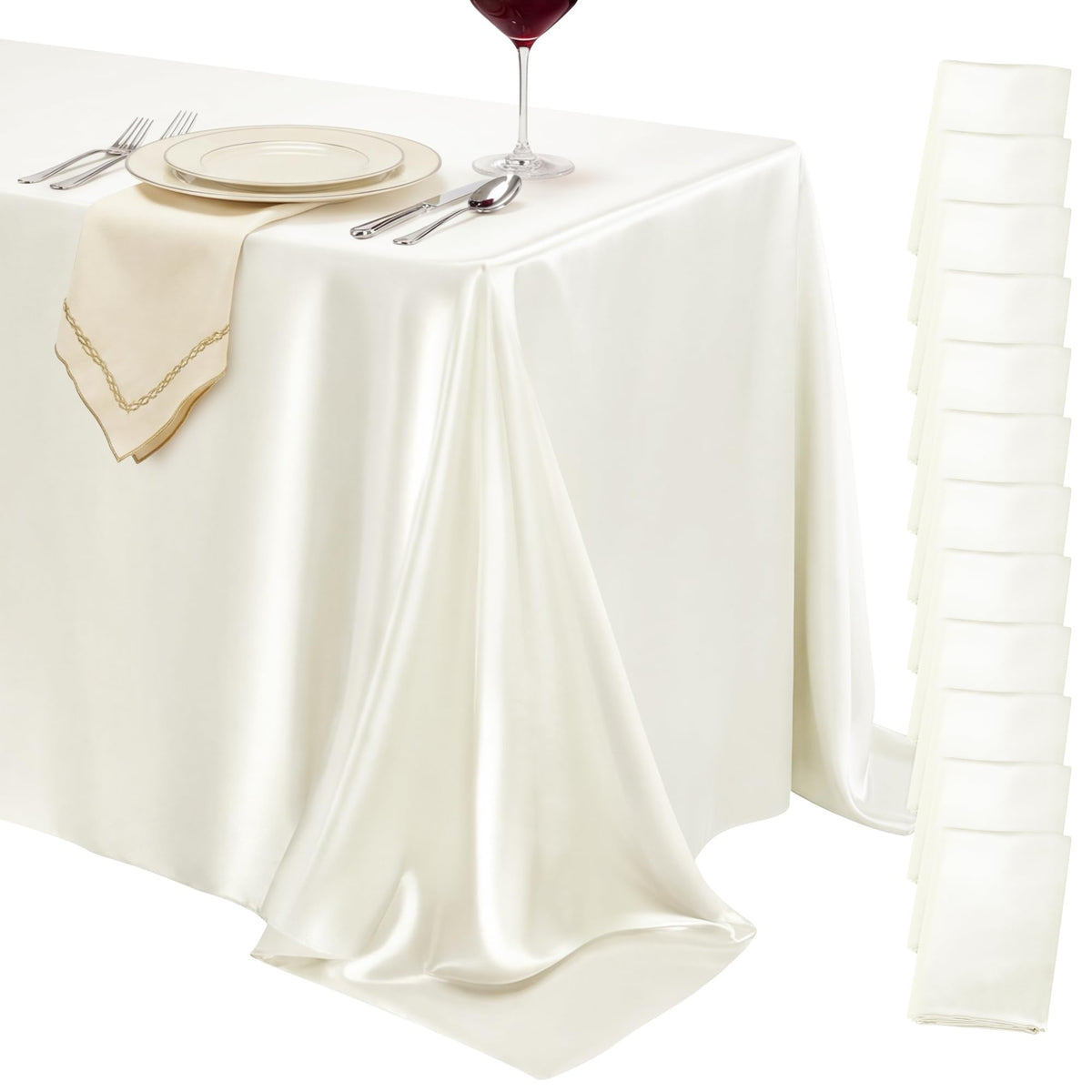 4 Pack Burgundy Satin Tablecloth 58 x 102 Inch Overlay Seamless Design