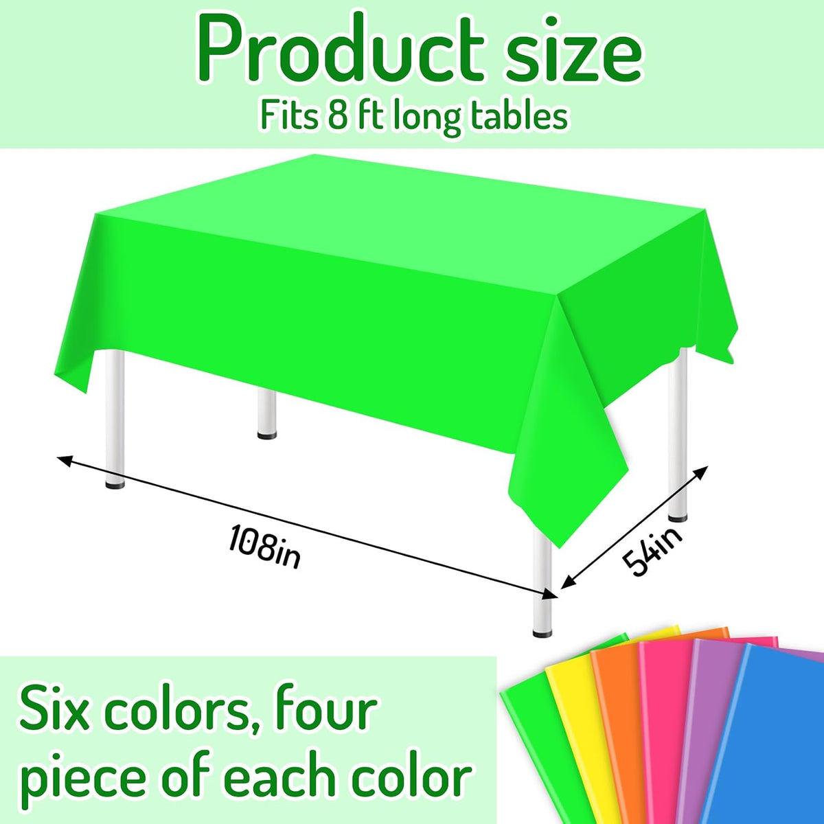 Whaline 24Pcs Neon Color Plastic Tablecloth, 6 Fluorescent Colors
