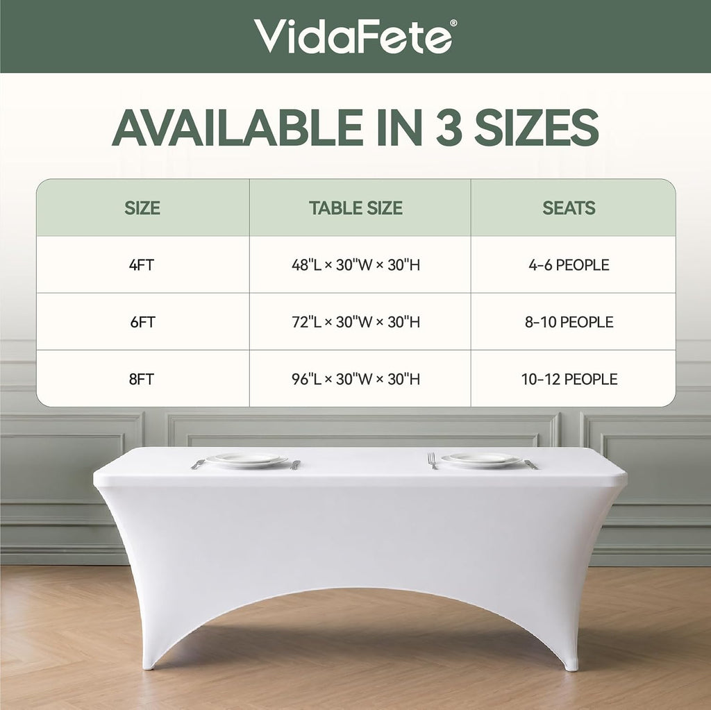 VidaFete Classic Series 140GSM Spandex Tablecloth 2Pcs, 6ft, White