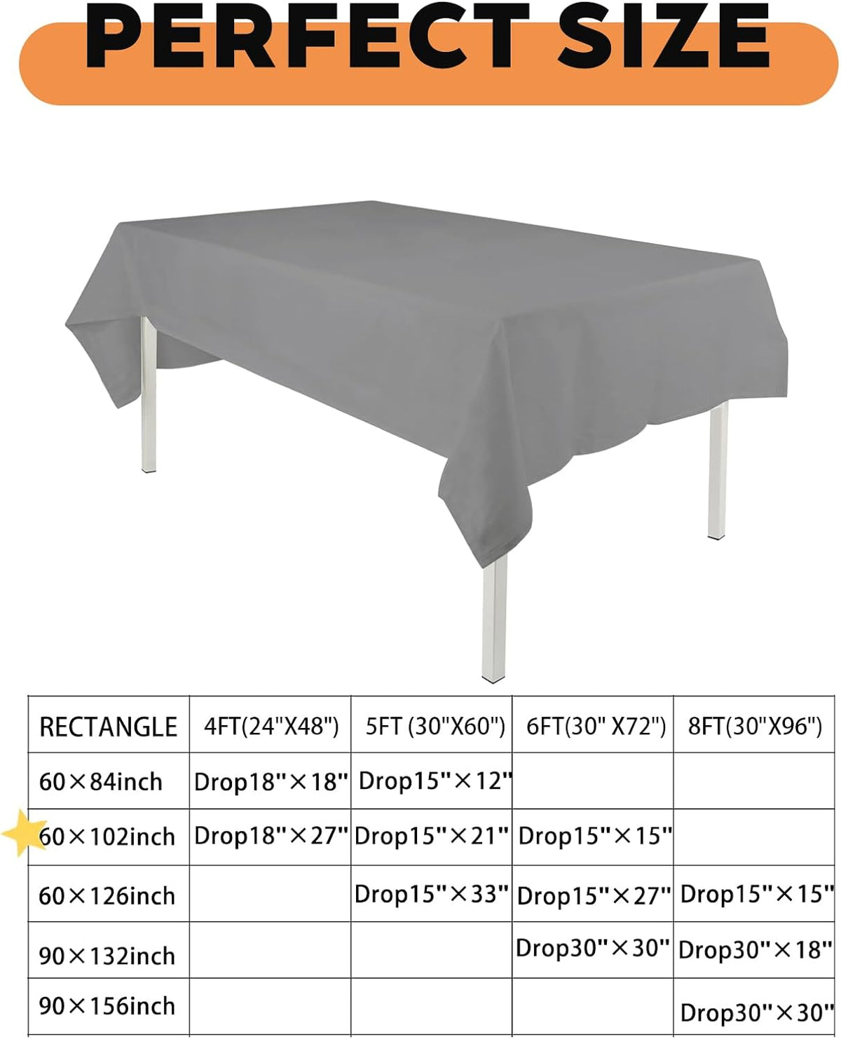 TWINPRET 2 Pack Grey Tablecloths 60x102 Inch for 6 Feet Rectangle Tables