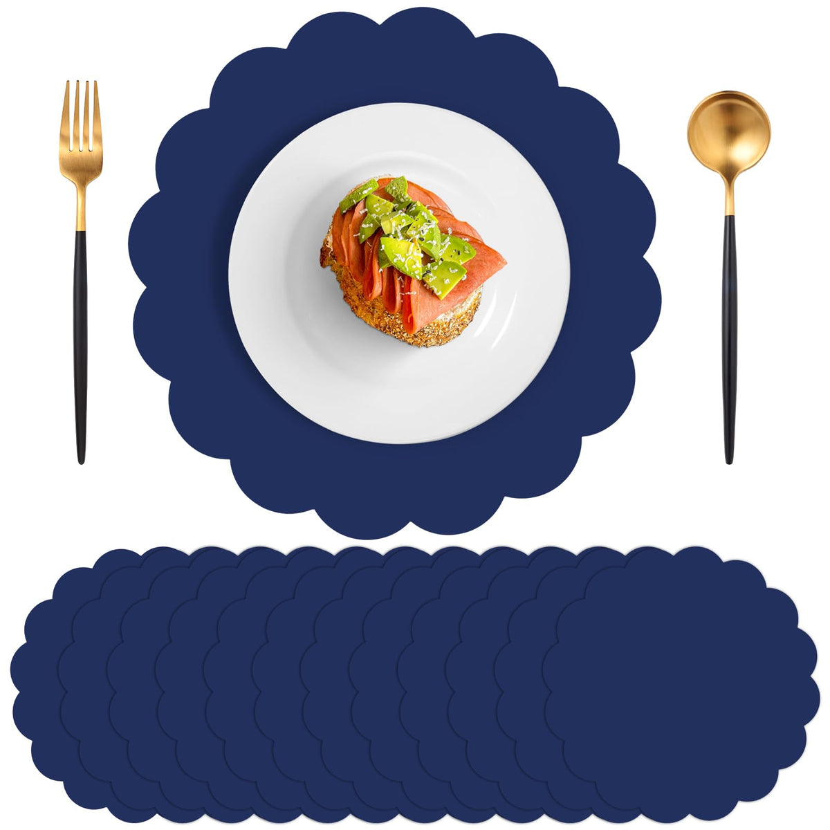 120 Pcs Navy Blue Paper Placemats, 13.5 Inch Disposable Scalloped Place Mat