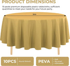 10 Pack Gold Round Tablecloth 84 Inch Round Plastic Table Cloth Disposable Waterproof Table Cover for Wedding Birthday Bridal Shower Party Decorations