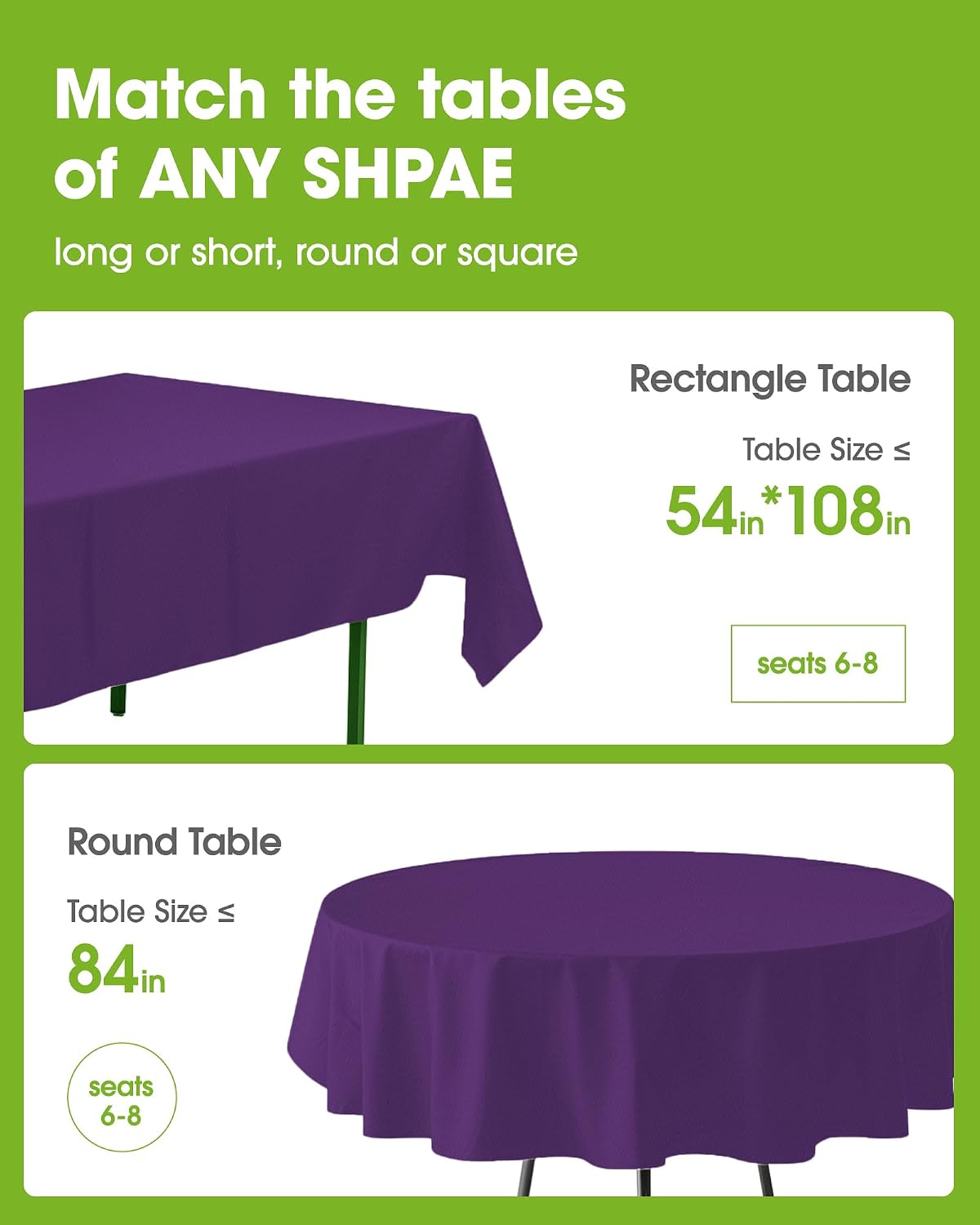 Pureegg 20 Pack Purple Disposable Plastic Tablecloth 54x108 Inch