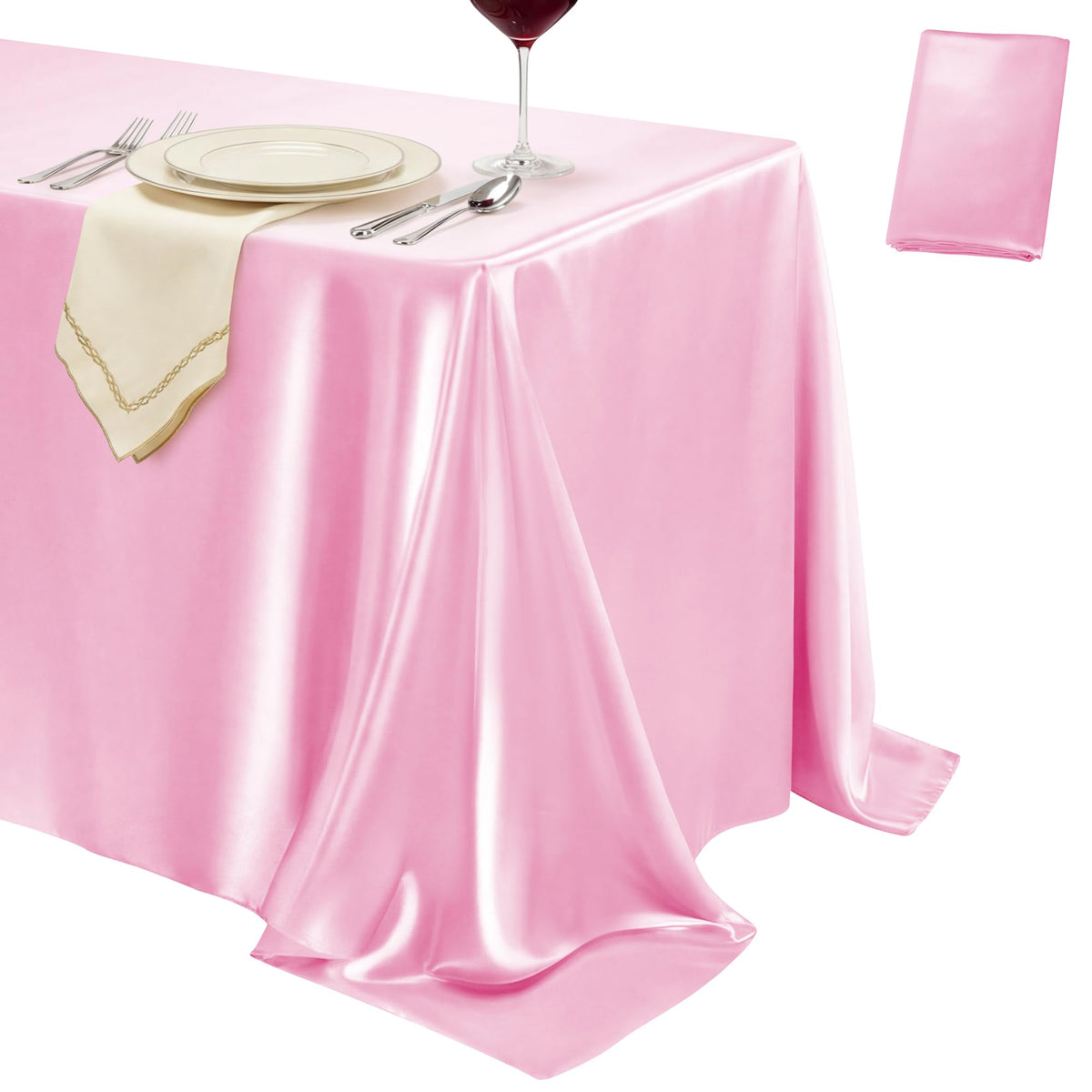 4 Pack Burgundy Satin Tablecloth 58 x 102 Inch Overlay Seamless Design