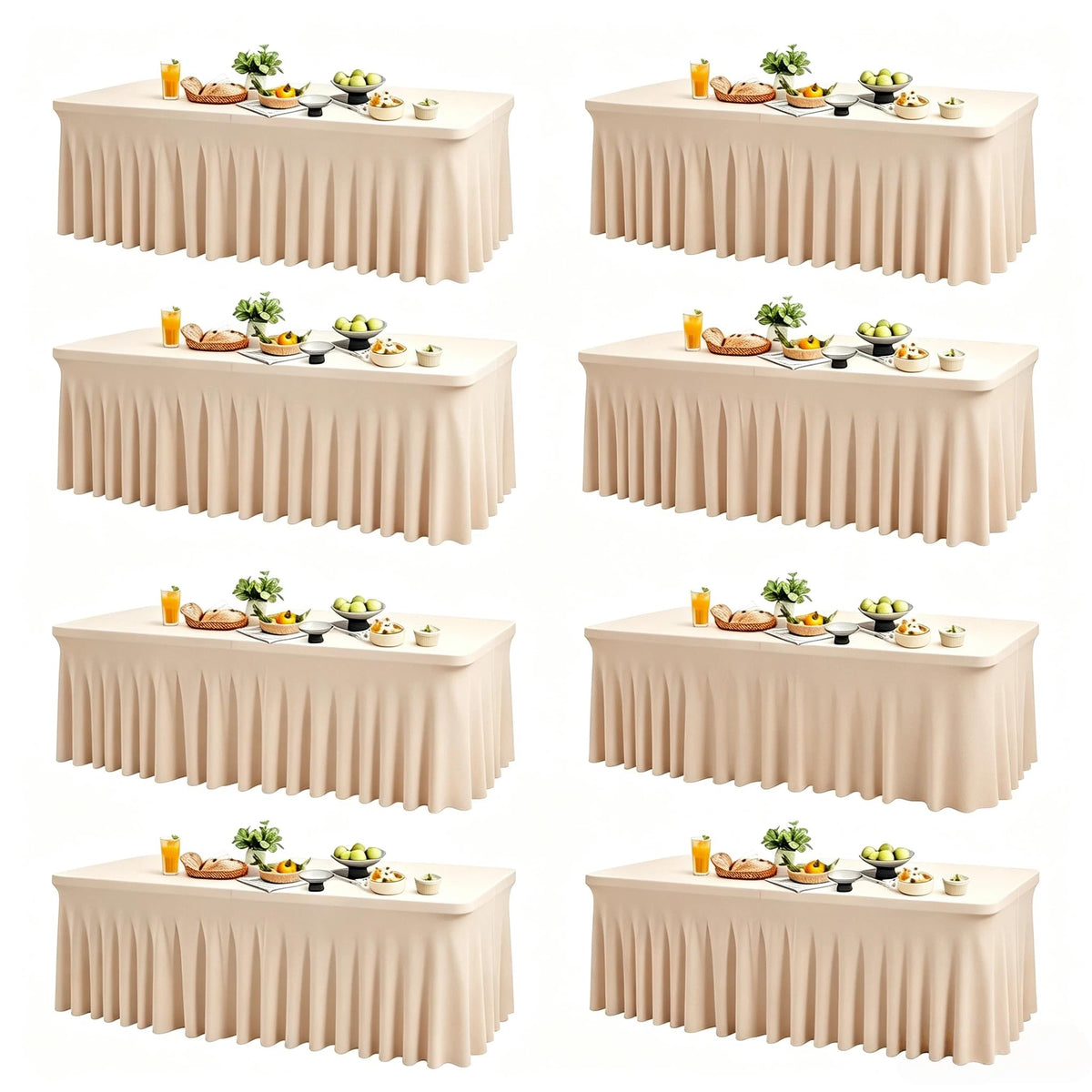 Wish Care 2 Pack Ivory Spandex Table Clothes for 6 Foot Rectangle Tables, 6FT Wrinkle Free Fitted Tablecloths Ruffles Design Table Cover for Party, Banquet, Wedding and Events