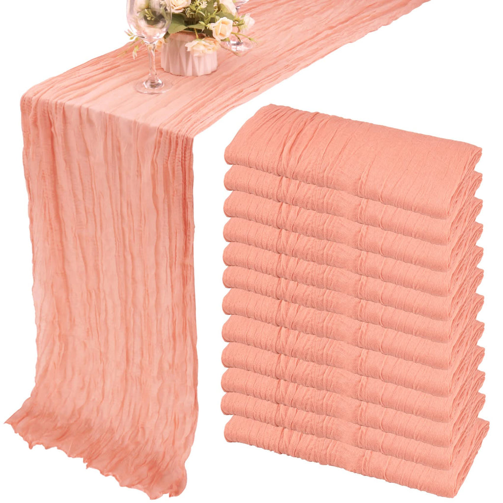 12 Pack 10Ft Cheesecloth Table Runner 35x120 Inch Boho Gauze Rustic Cheese Cloth Long Romantic Table Runner for Wedding Bridal Shower Birthday Party Table Decor (Beige)