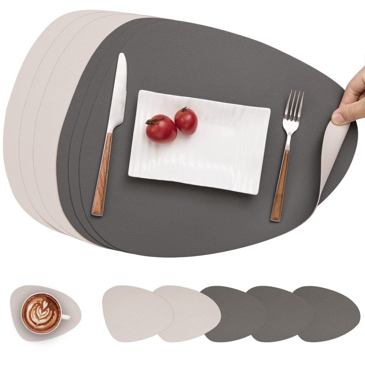 Myir JUN Placemats Set of 4 Faux Leather Placemats with Coasters