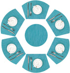SHACOS Small Round Table Placemats Set of 5 Woven Vinyl Wedge Placemats with Centerpiece Round Table Mats Heat Resistant Wipe Clean (5, Black Gray)