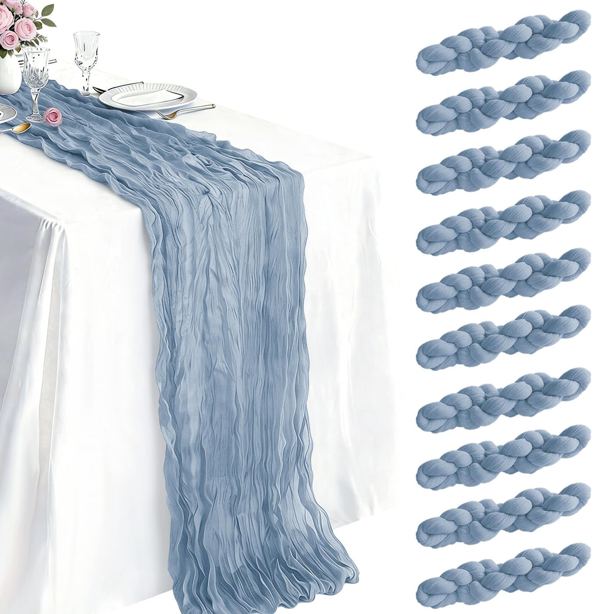10 Pack Sage Green Cheesecloth Table Runner 21 x 120 Inch Boho Gauze Sheer Table Runner 10FT Long for Wedding Baby Shower Bridal Shower Easter Holiday Birthday Home Decor