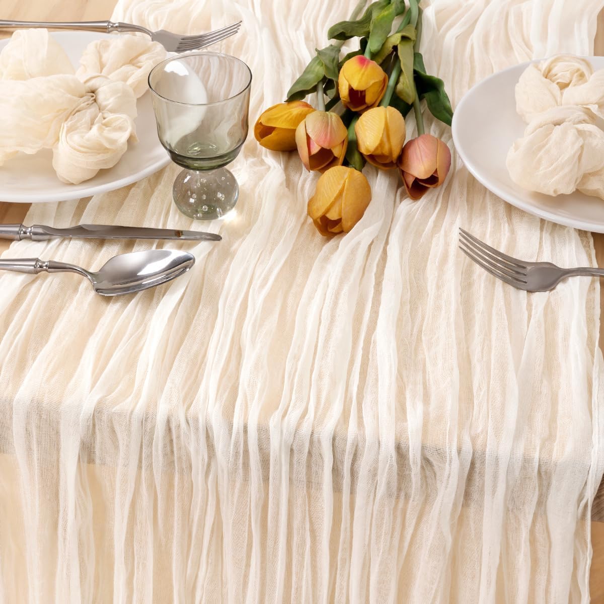 Ivory Cheesecloth Table Runner Farmhouse Fall Table Runner 10ft, 12 Pack