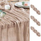 Wokceer Cheesecloth Table Runner Beige 10FT Boho Gauze Runner, 2 Pack