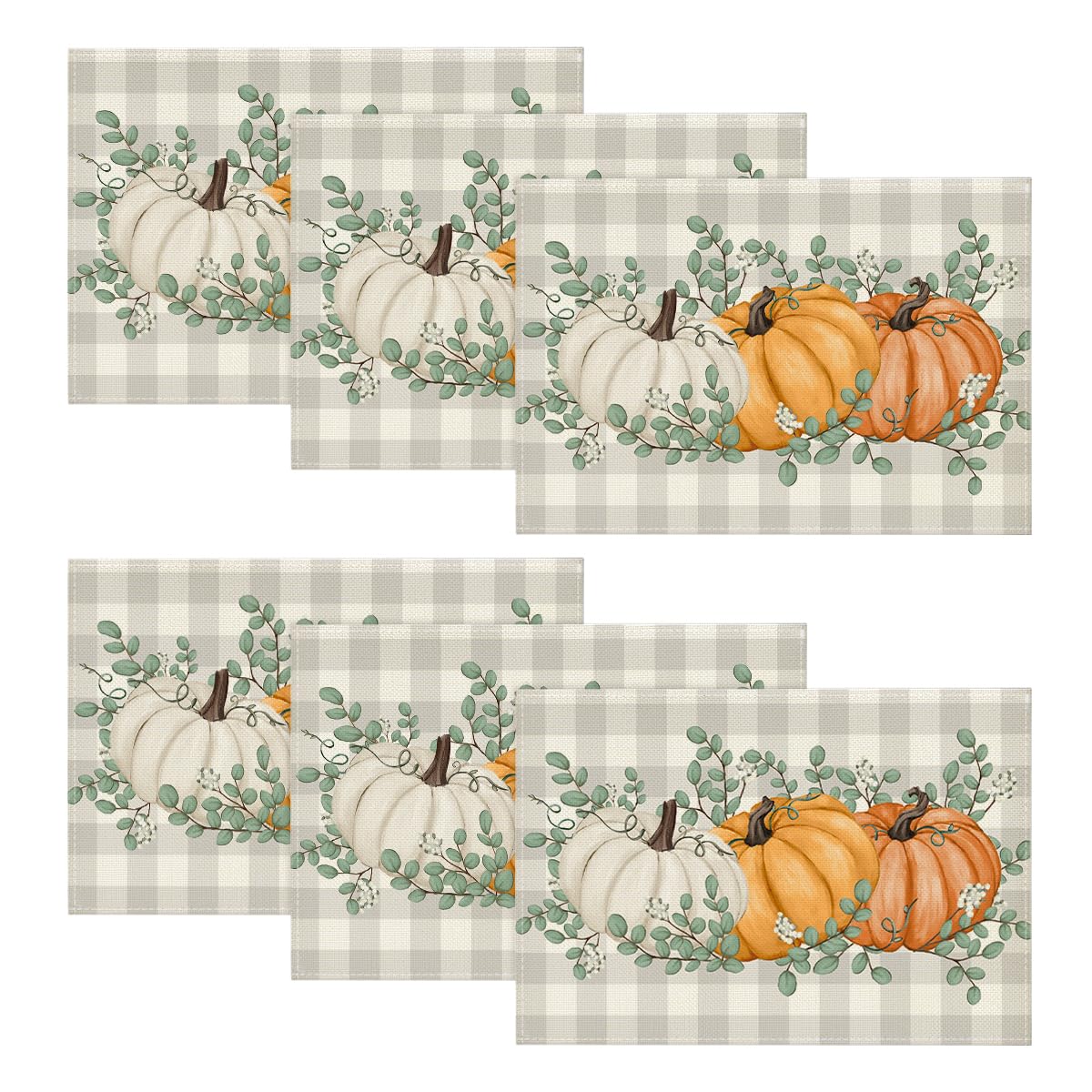 Artoid Mode Beige Pumpkins Leaves Fall Placemats Set of 4-12 x 18 Inch