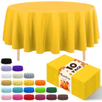 10 Pack Gold Round Tablecloth 84 Inch Round Plastic Table Cloth Disposable Waterproof Table Cover for Wedding Birthday Bridal Shower Party Decorations