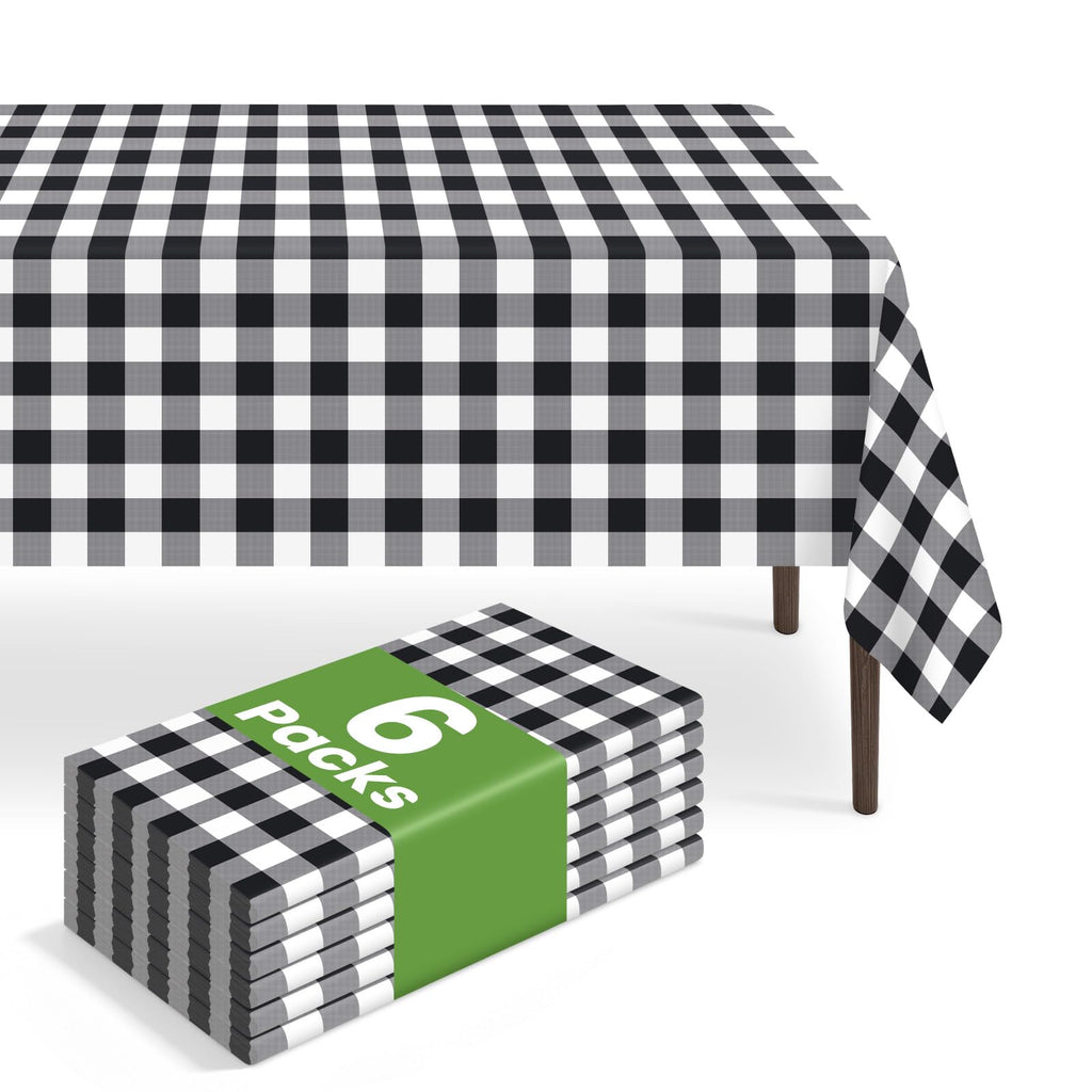 6 Pack Disposable Blue Gingham Plastic Tablecloth, 54 x 108 Inch
