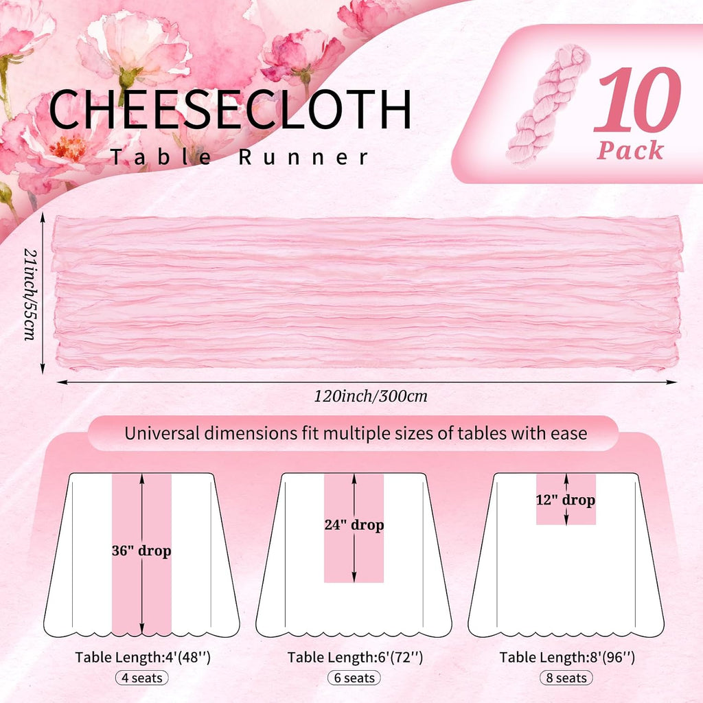 10 Pack Light Pink Cheesecloth Table Runner Wedding Birthday Table Decor
