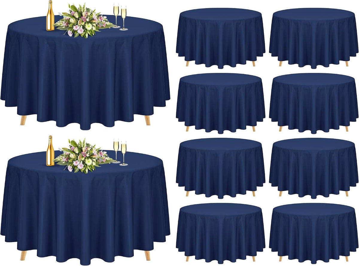 10 Pack Navy Blue Round Tablecloths 90 Inch, Polyester Round Table Cloth Circle Bulk Linen Washable Table Cloth Stain and Wrinkle Resistant Circle Table Cover for Wedding Party Dining Banquet